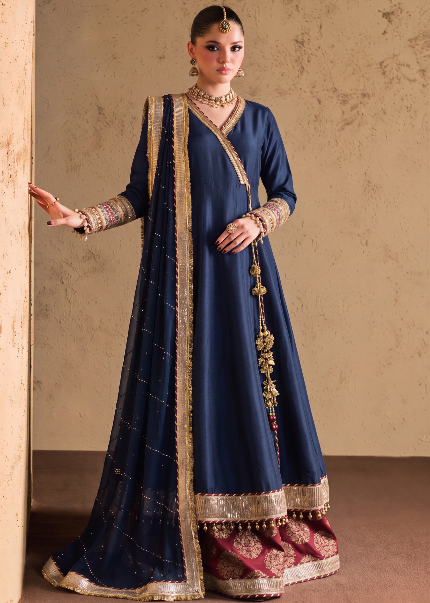 silk Angrakha in Cobalt blue