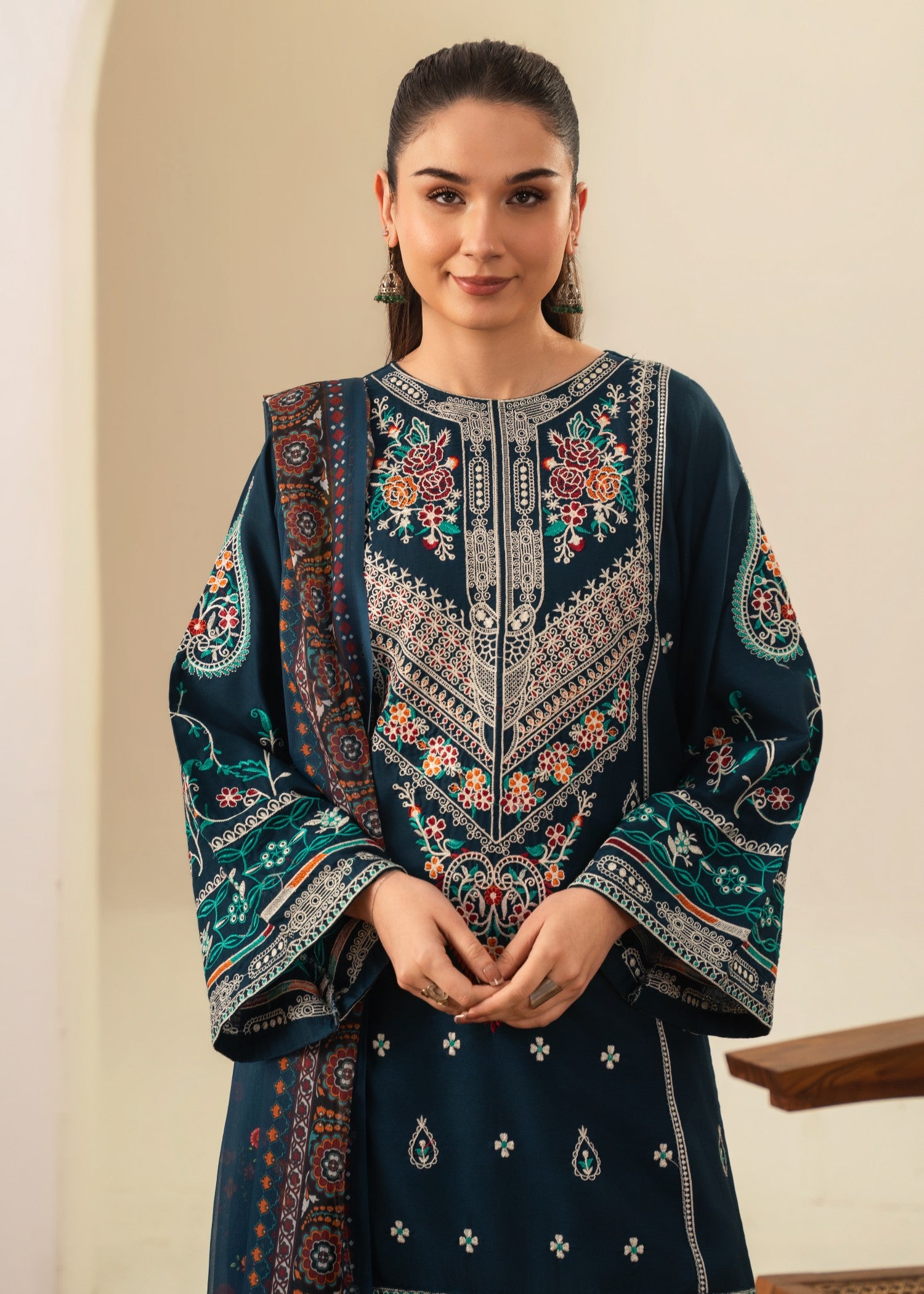 lawn Kurta Set in Teal