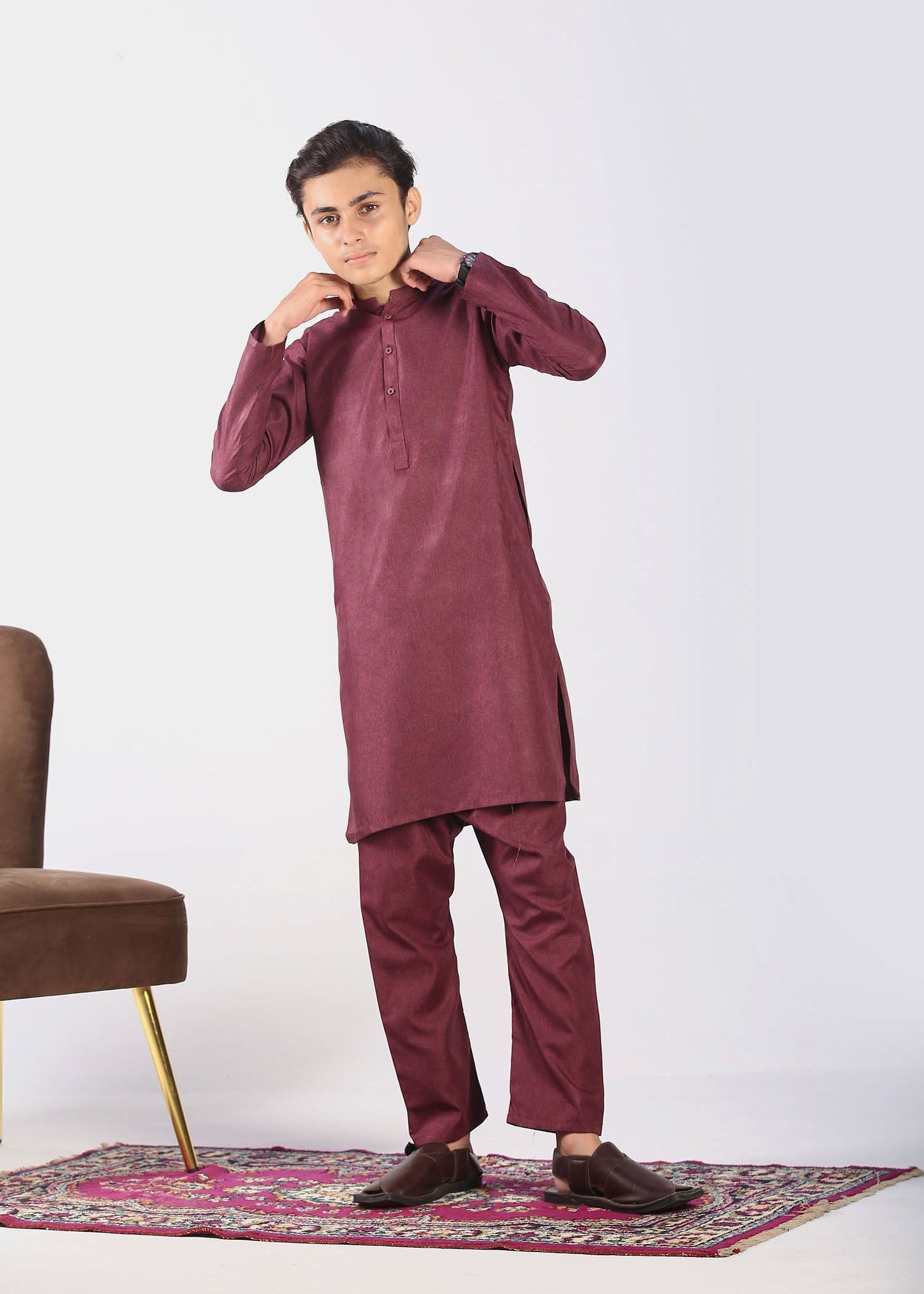 wash & wear Kurta Set in Burgundy