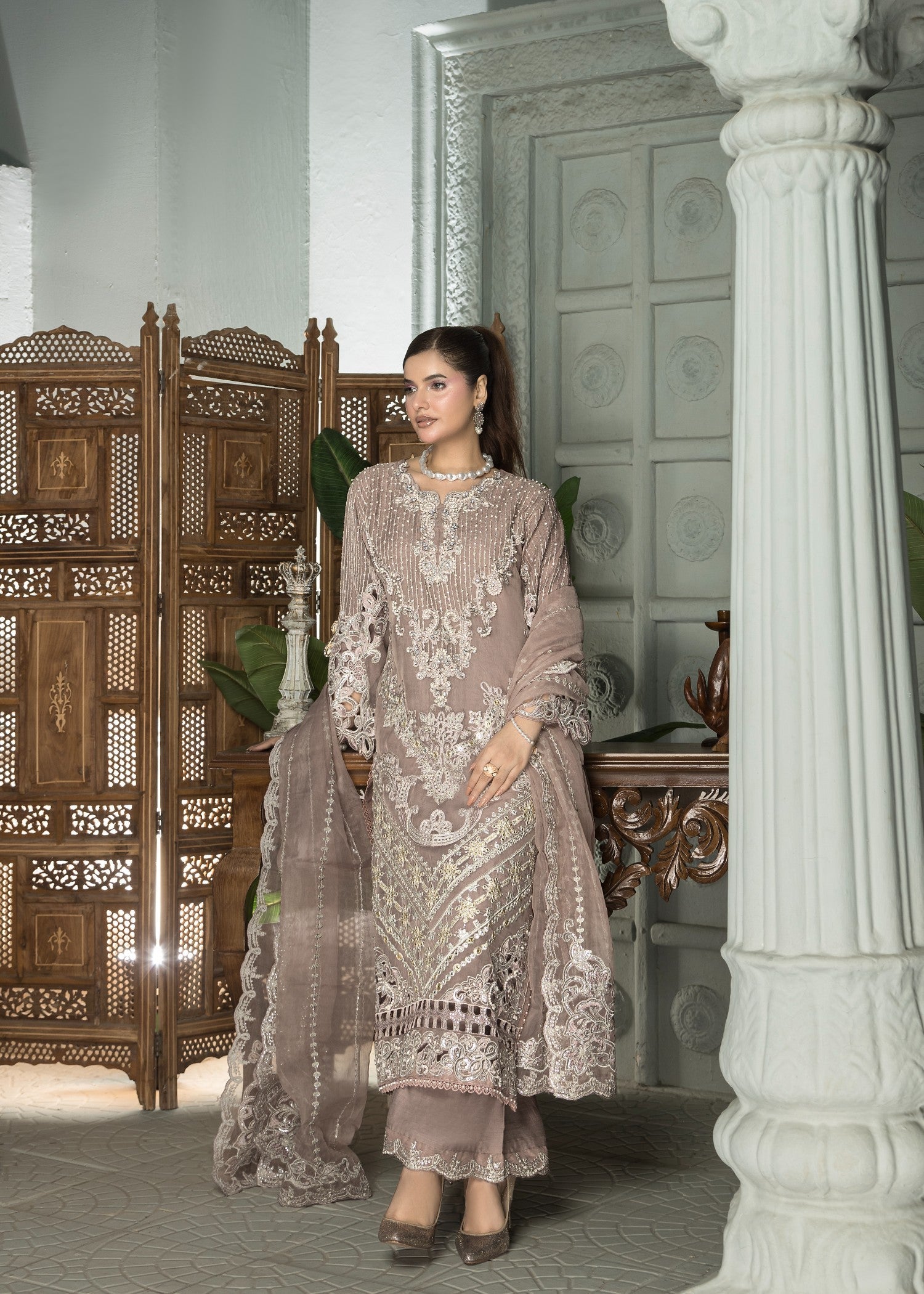 organza Kurta Set in Mauve