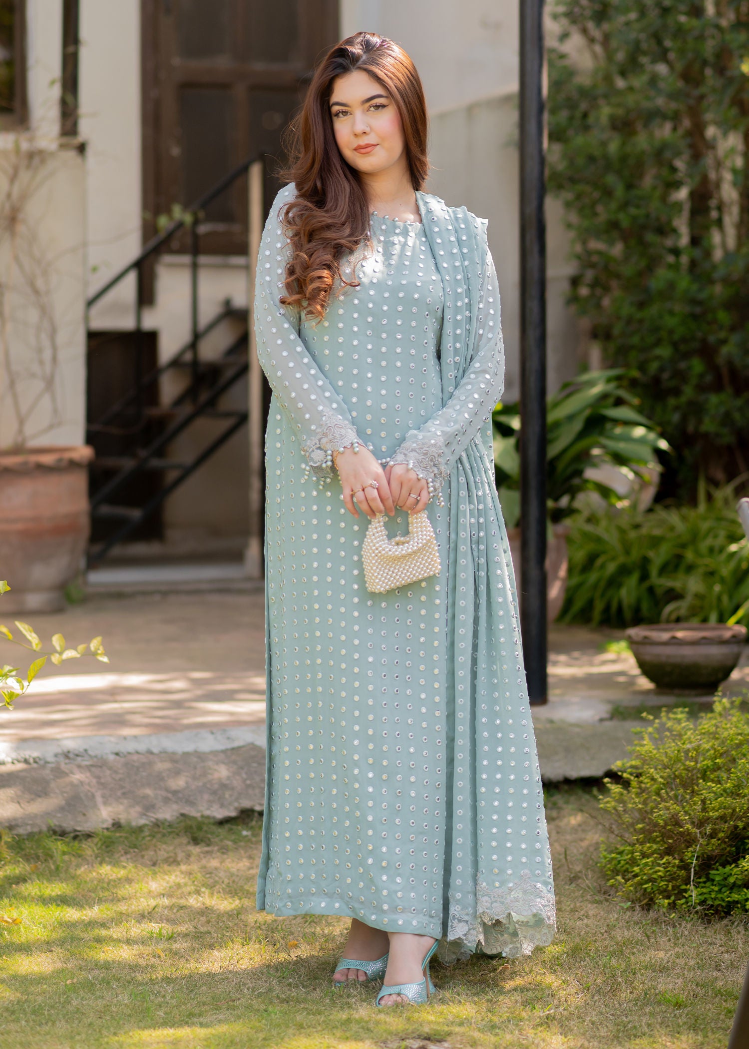 chikankari cotton Kurta Set in Ice blue