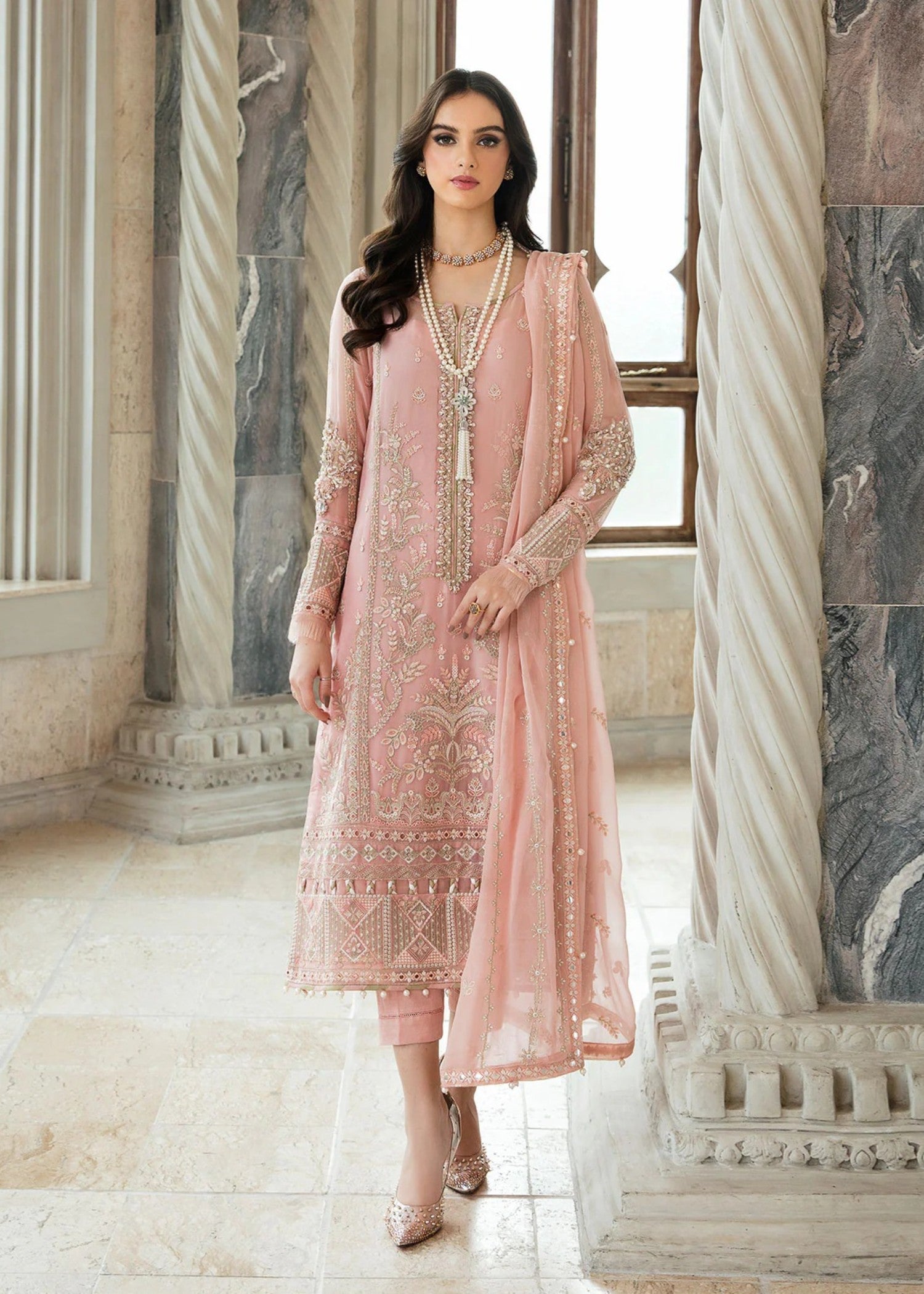 chiffon Kurta Set in Pink