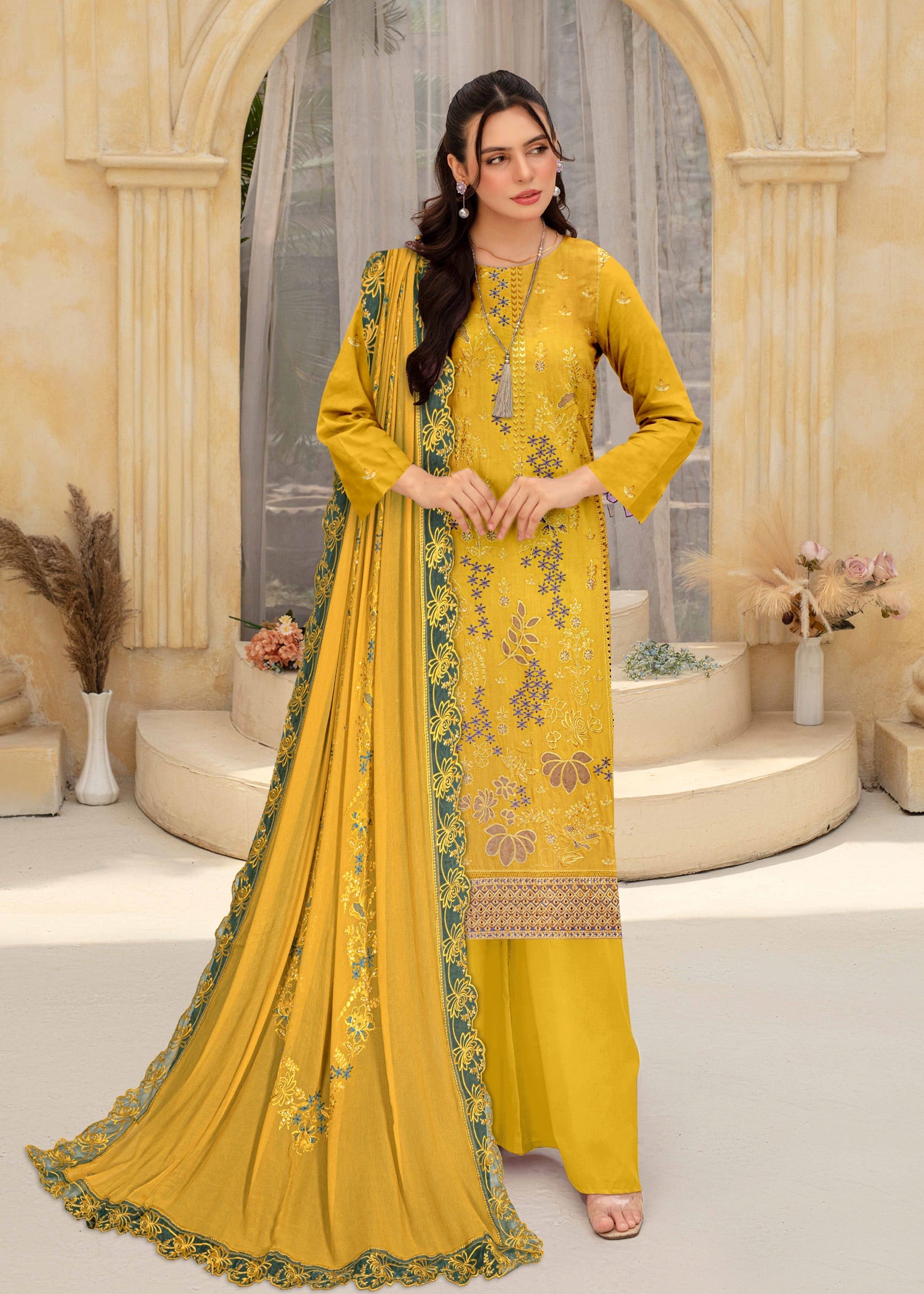 viscose Unstitched in Mustard