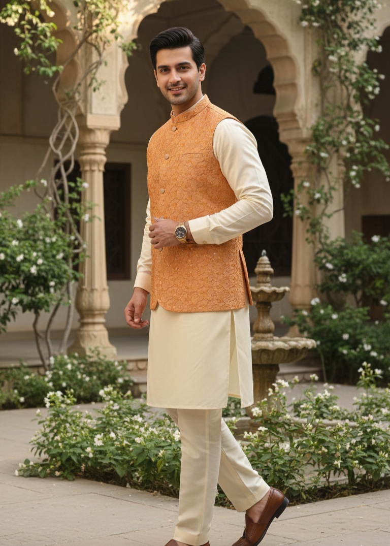 silk Waistcoat in Mustard, orange