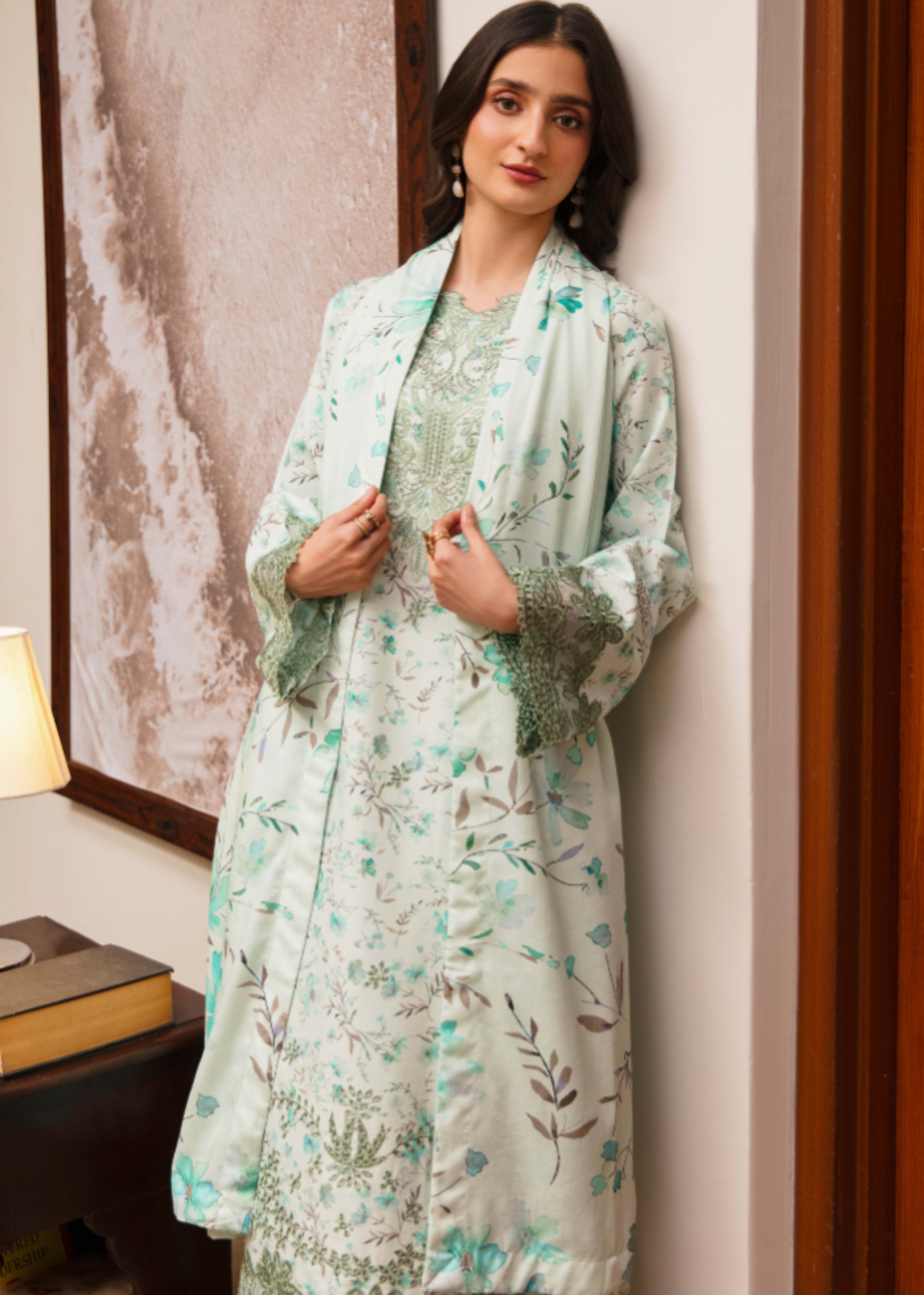 karandi Unstitched in Mint green