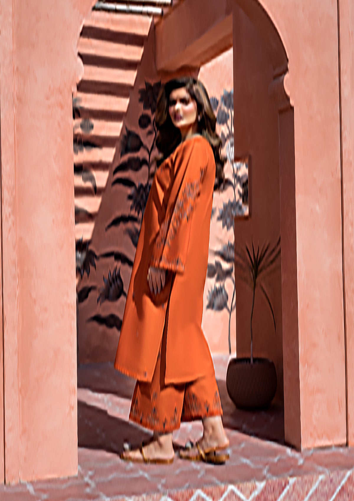 cotton Kurta Set in Persimmon