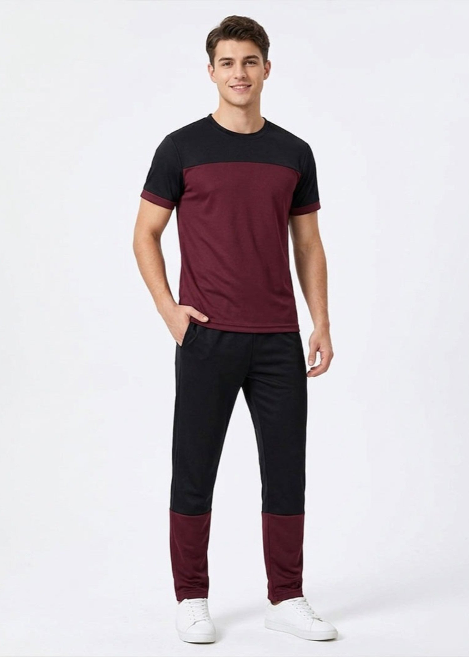 cotton Tracksuit in Black, maroon by Topco.Pk