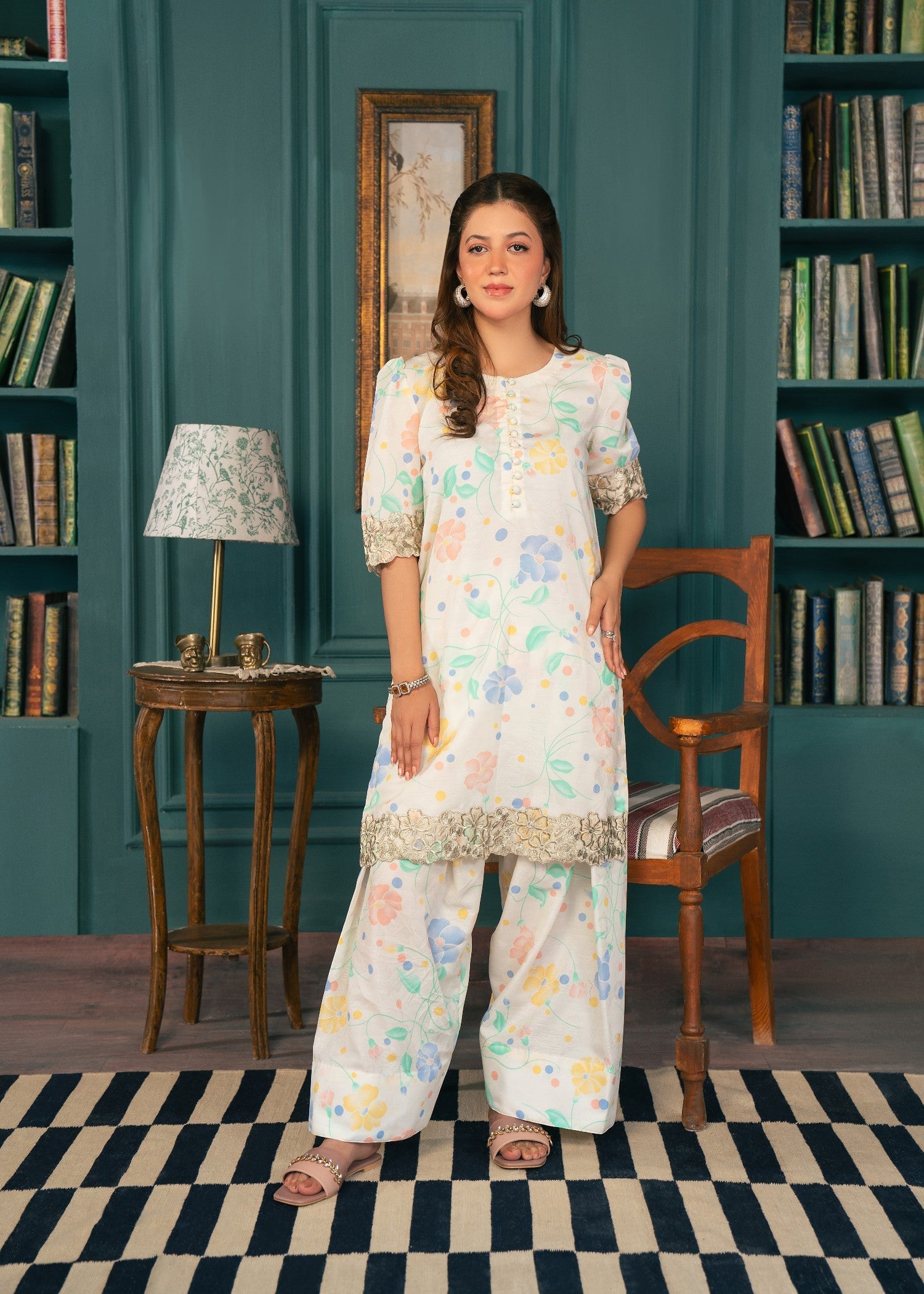 cotton dobby Kurta Set in Cream