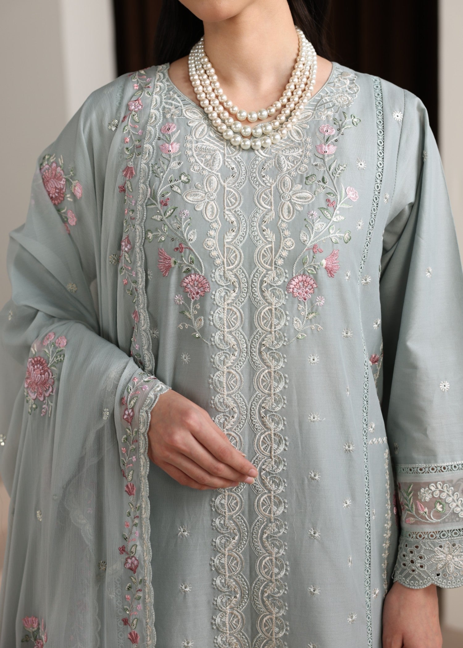 lawn Kurta Set in Ash grey