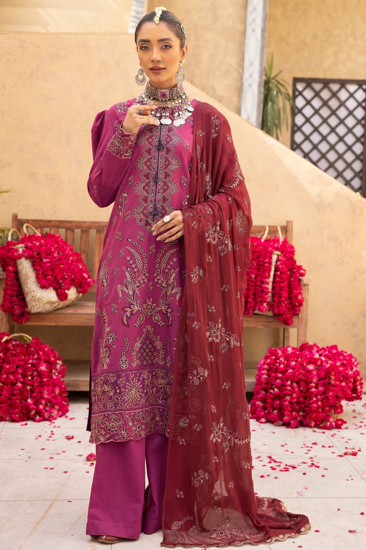 karandi Unstitched in Magenta