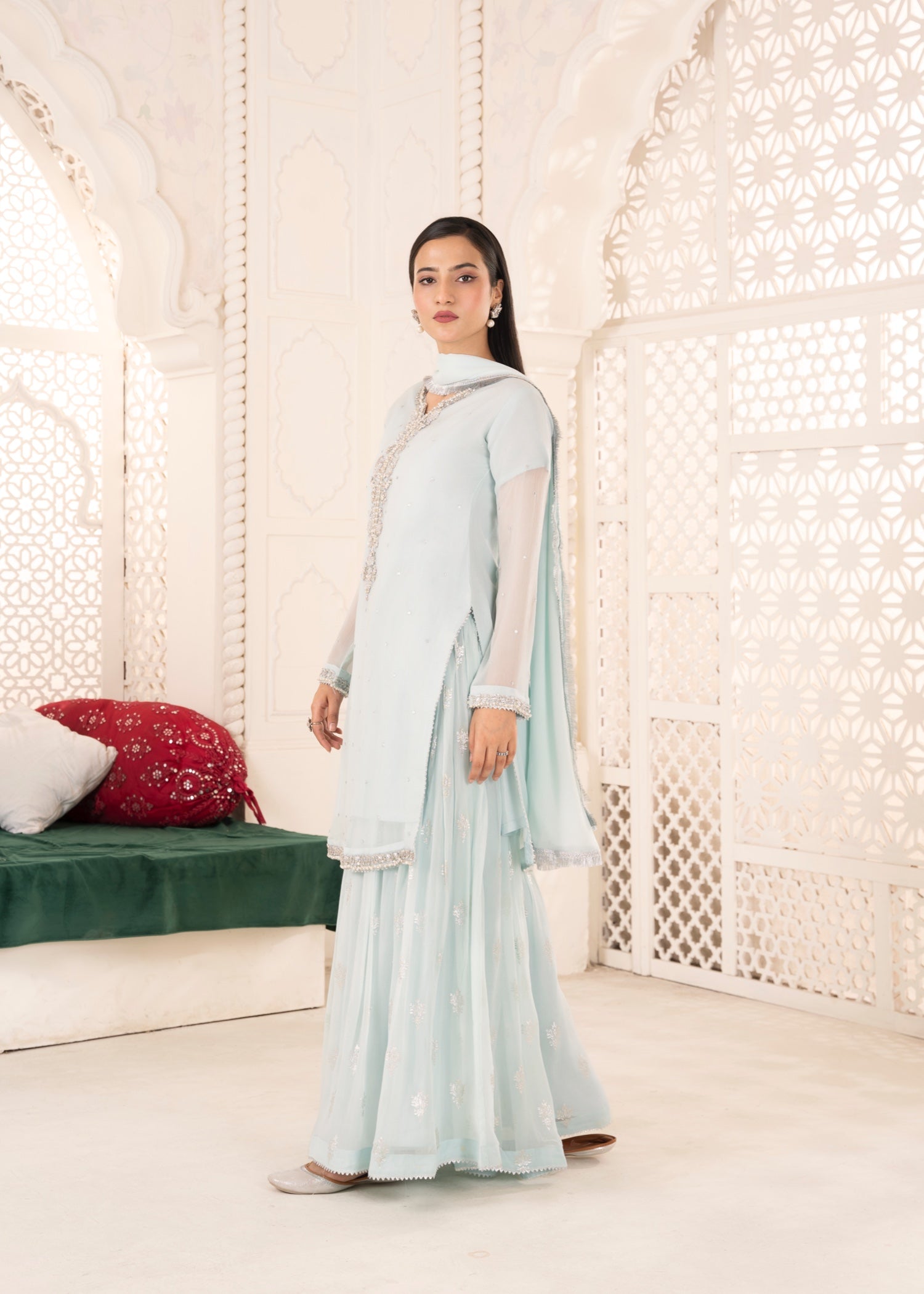 crinkle chiffon Sharara in Sky blue