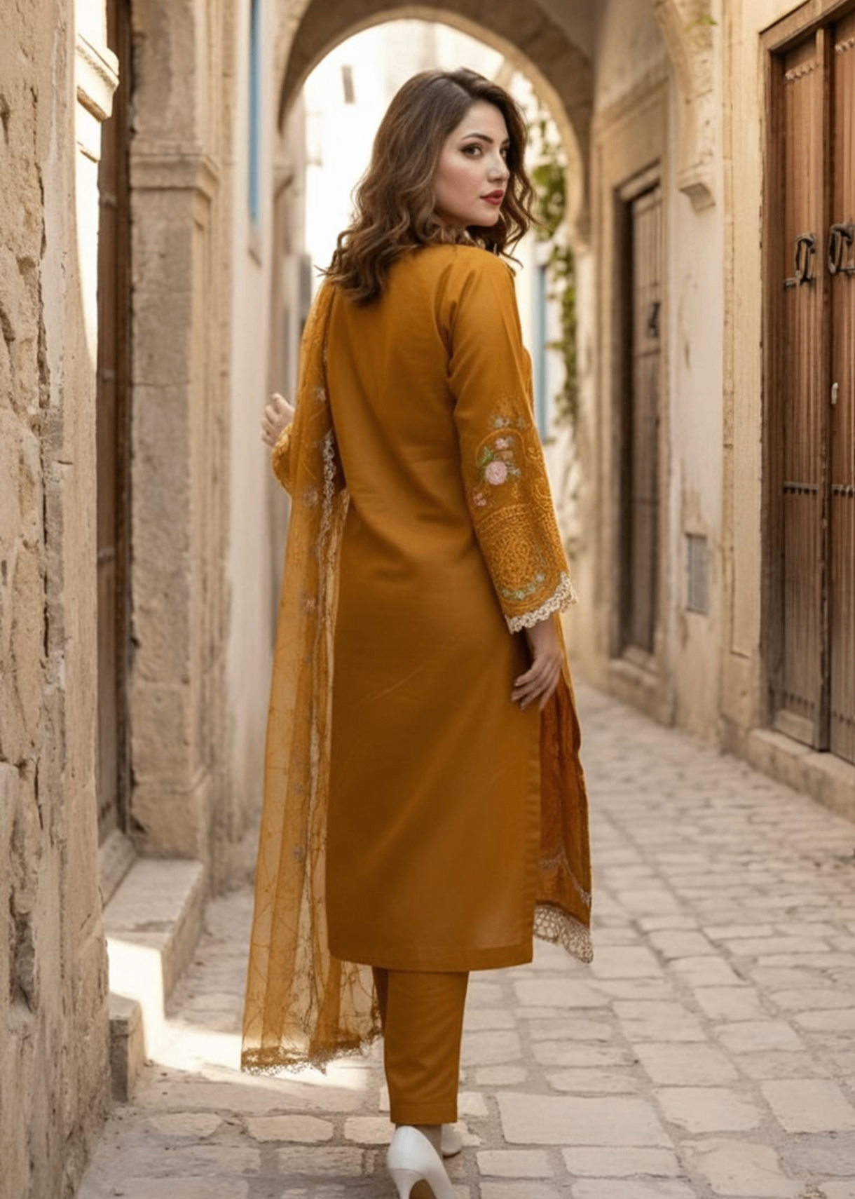 cotton net Kurta Set in Mustard