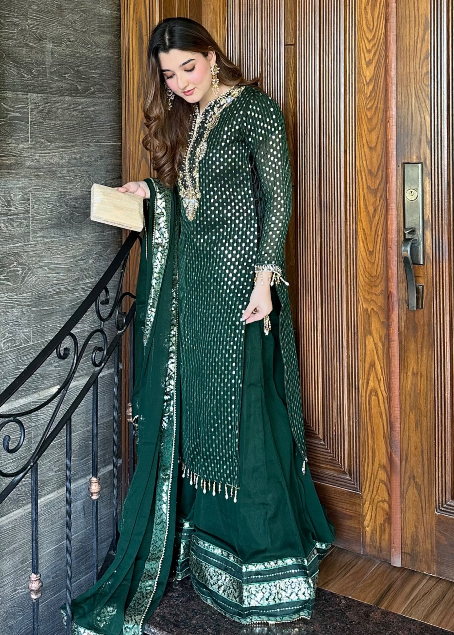 chiffon Sharara in Dark green