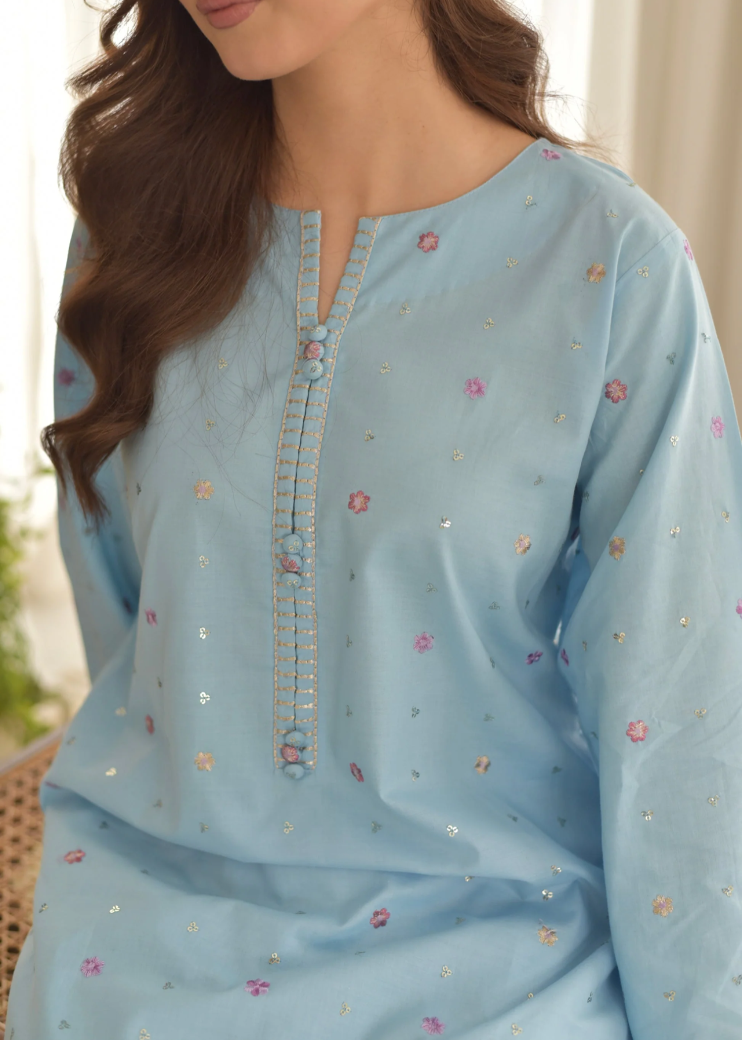 cotton Kurta Set in Sky blue