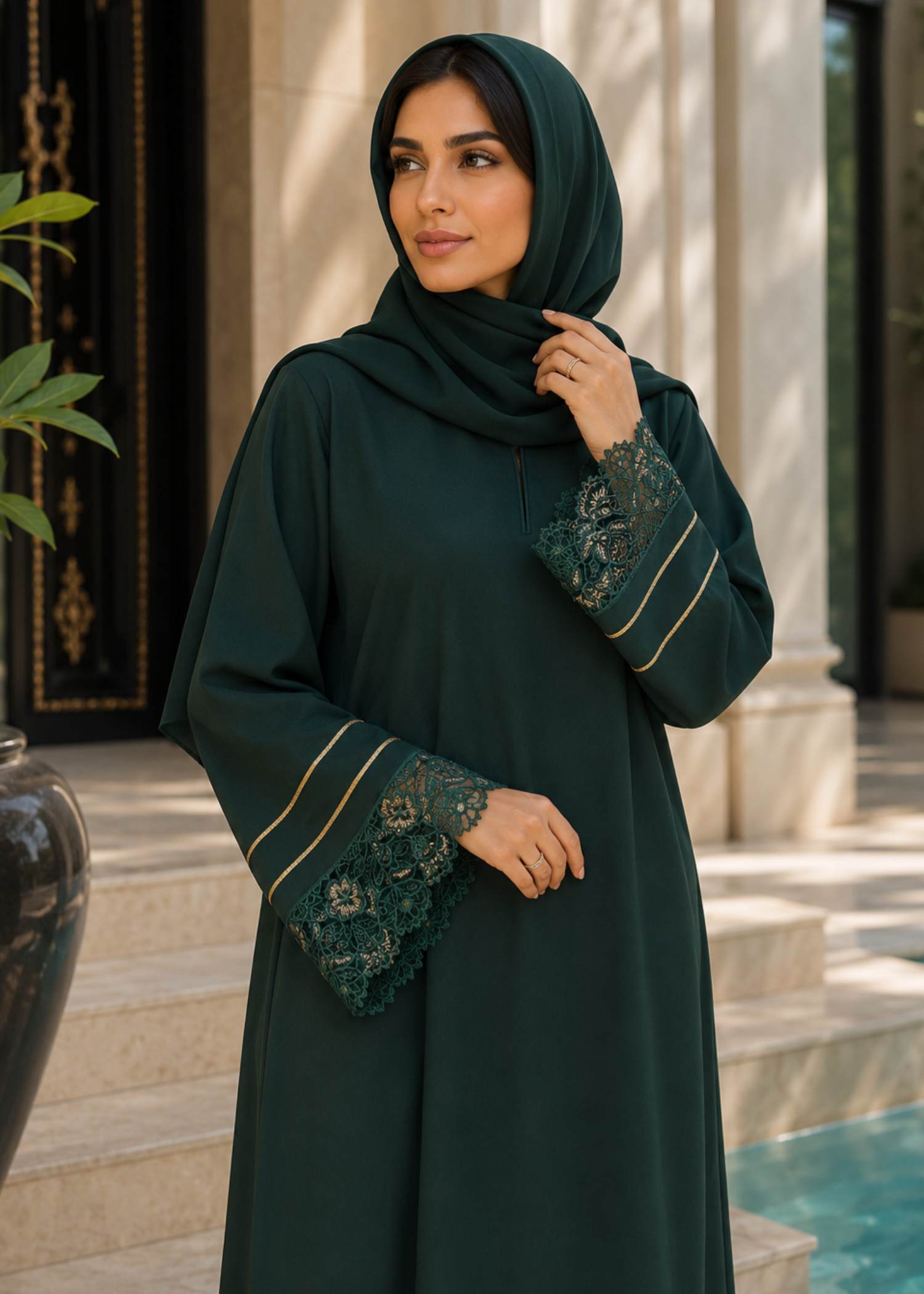 nidha Abaya in Bottle green