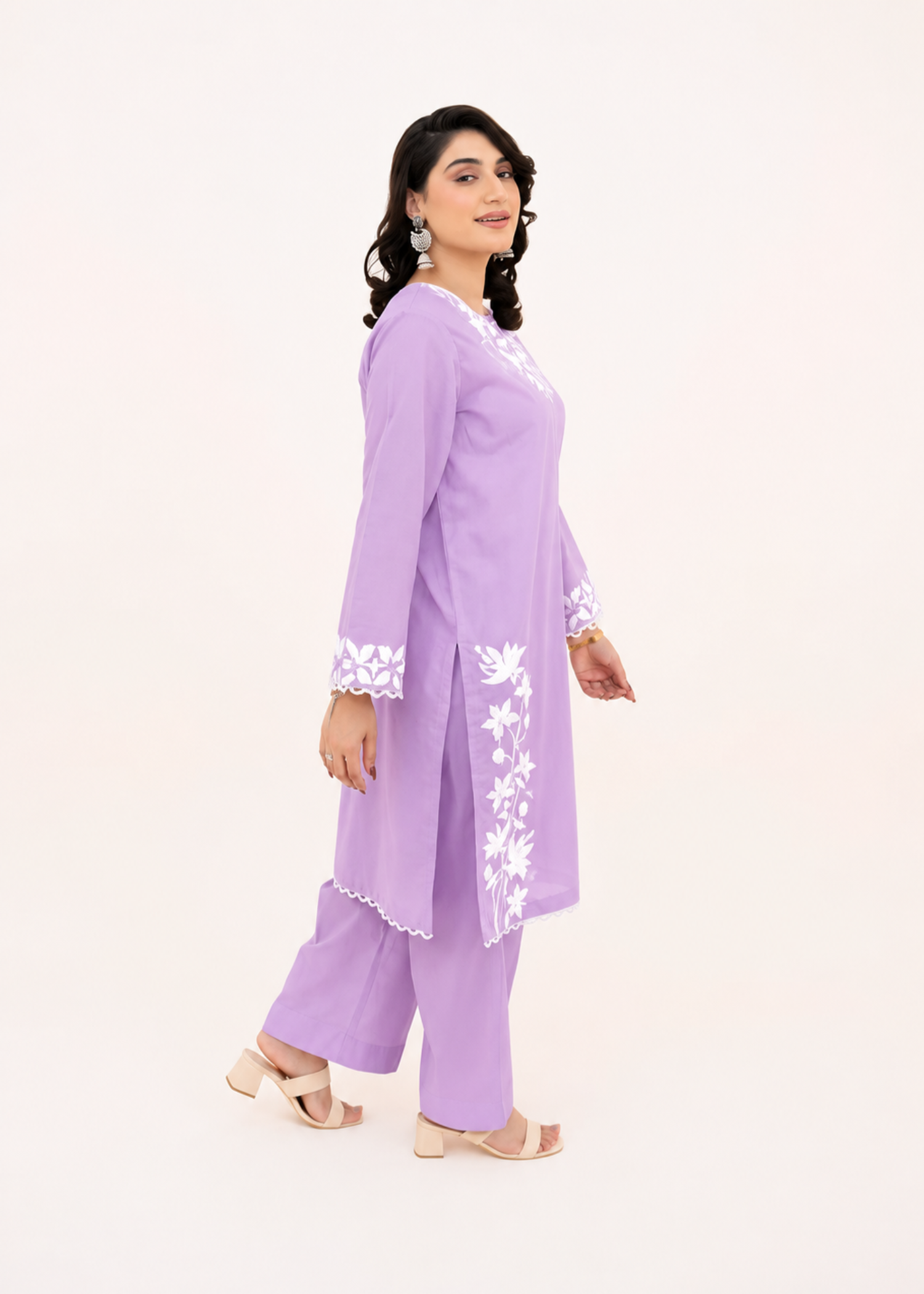 linen Kurta Set in Violet
