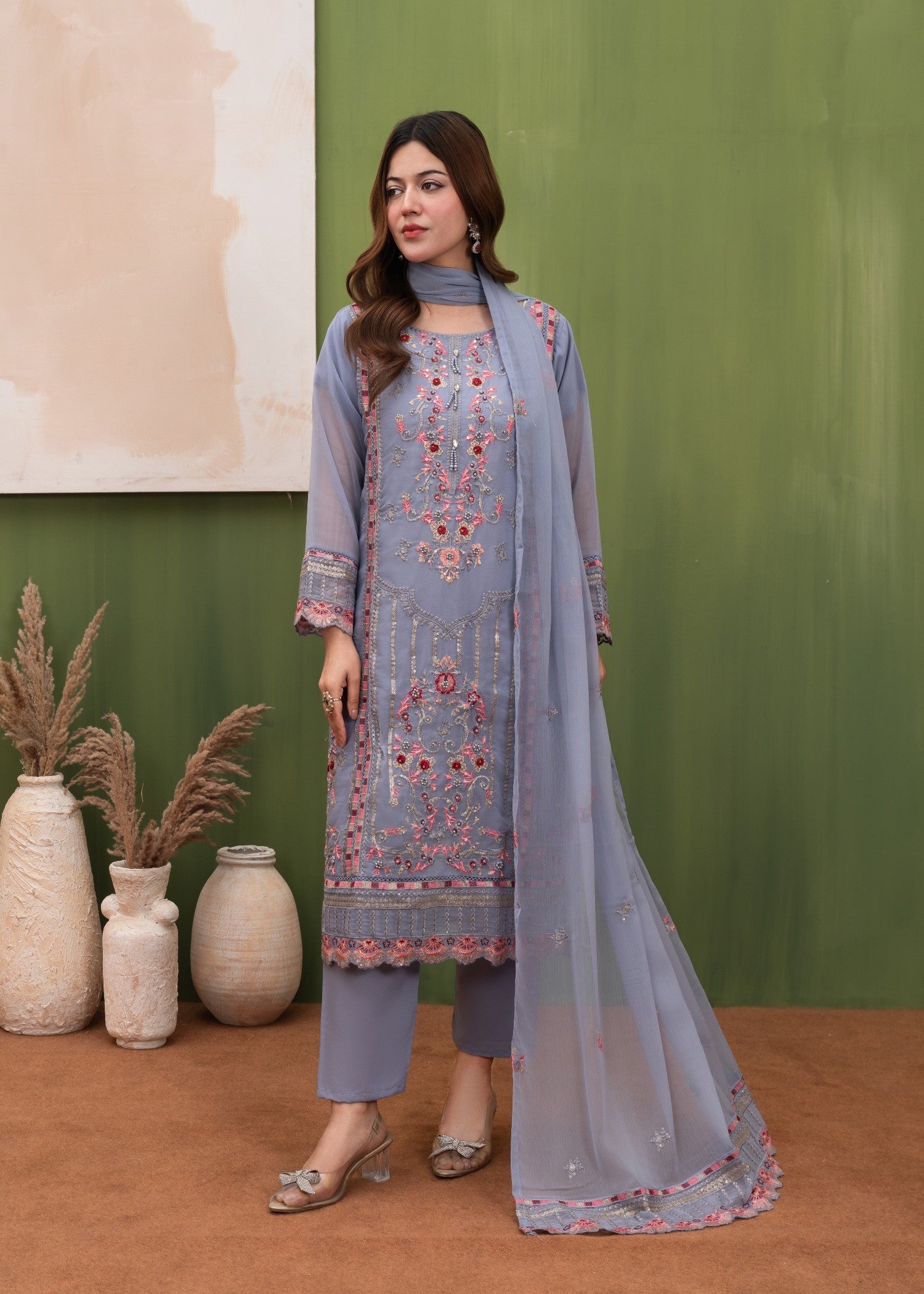 chiffon Kurta Set in Bluebell