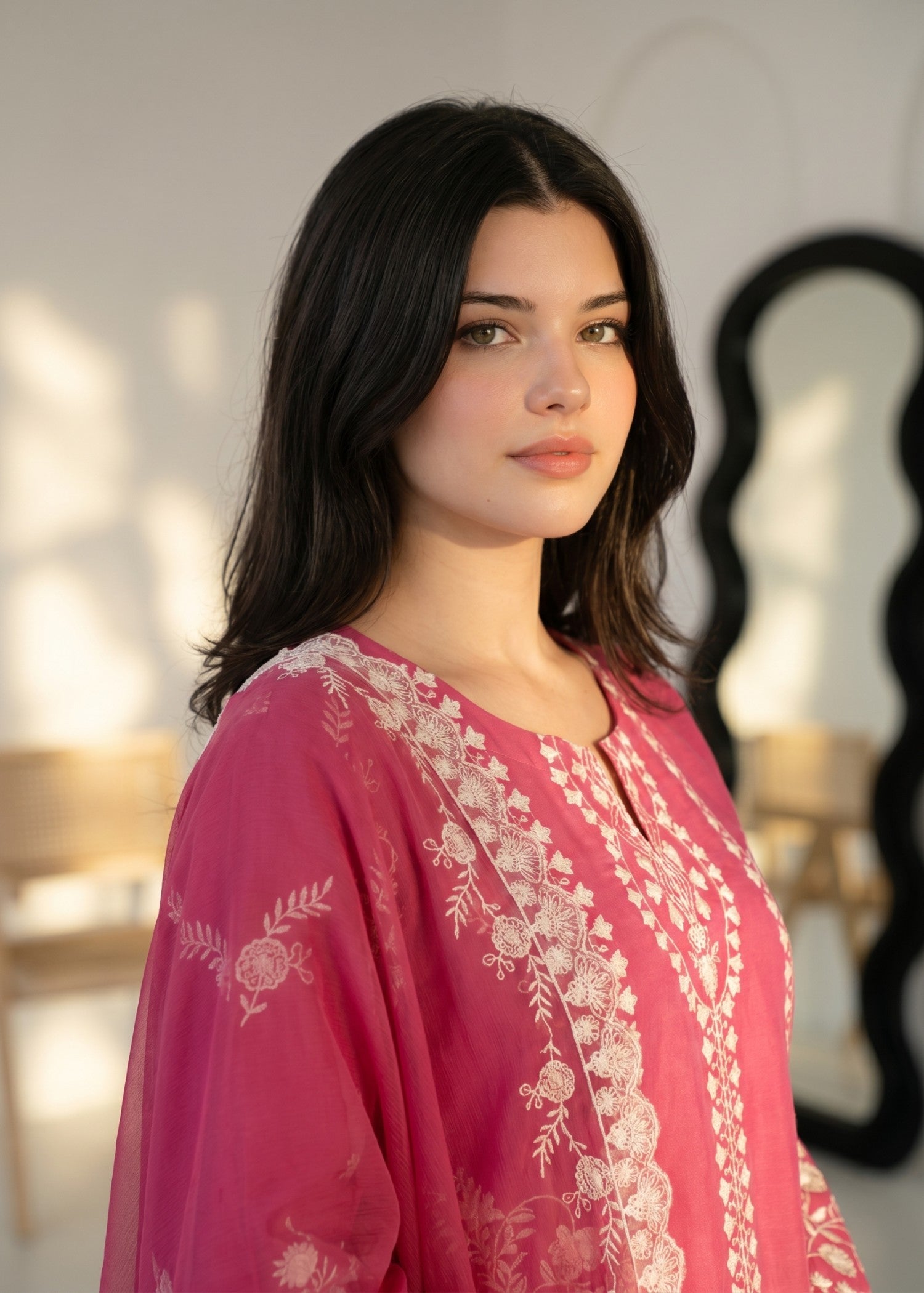 lawn cotton Kurta Set in Bubblegum pink