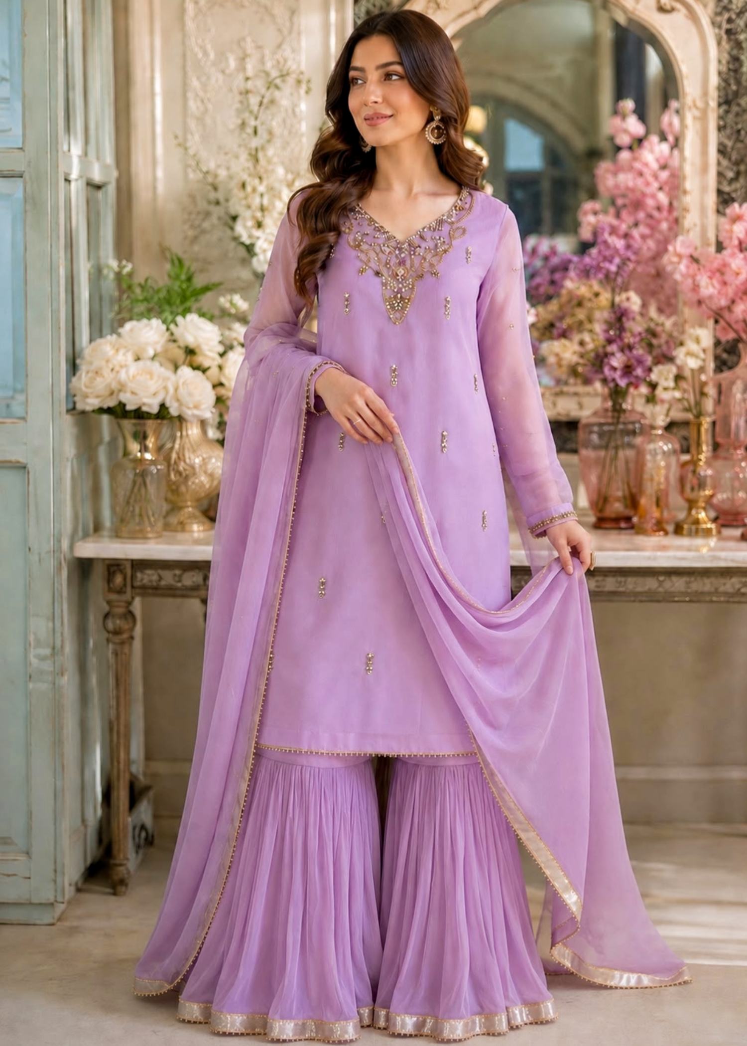 chiffon Gharara in Purple mountain majesty
