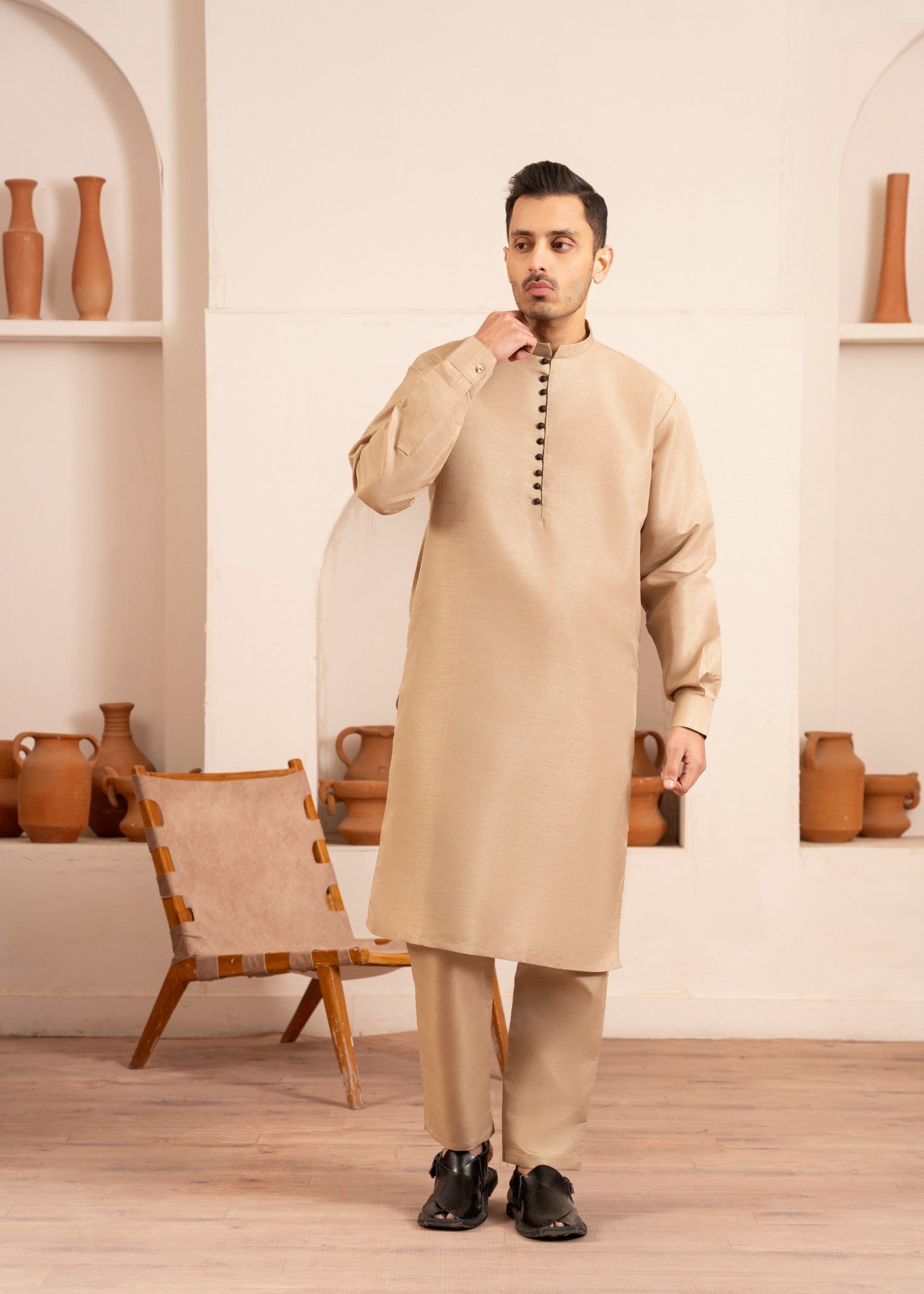 raw silk Kurta Set in Wheat
