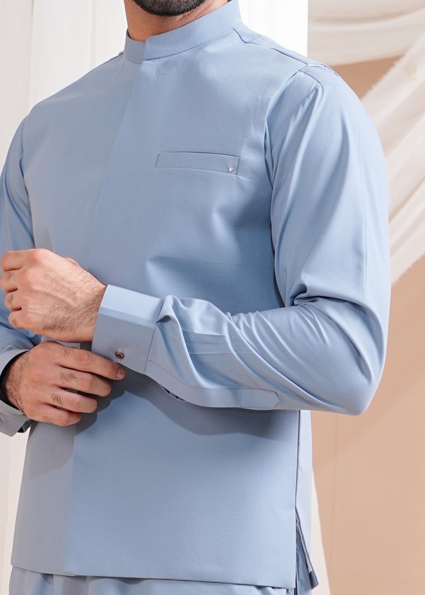 wash & wear Waistcoat in Sky blue by Muraqsh