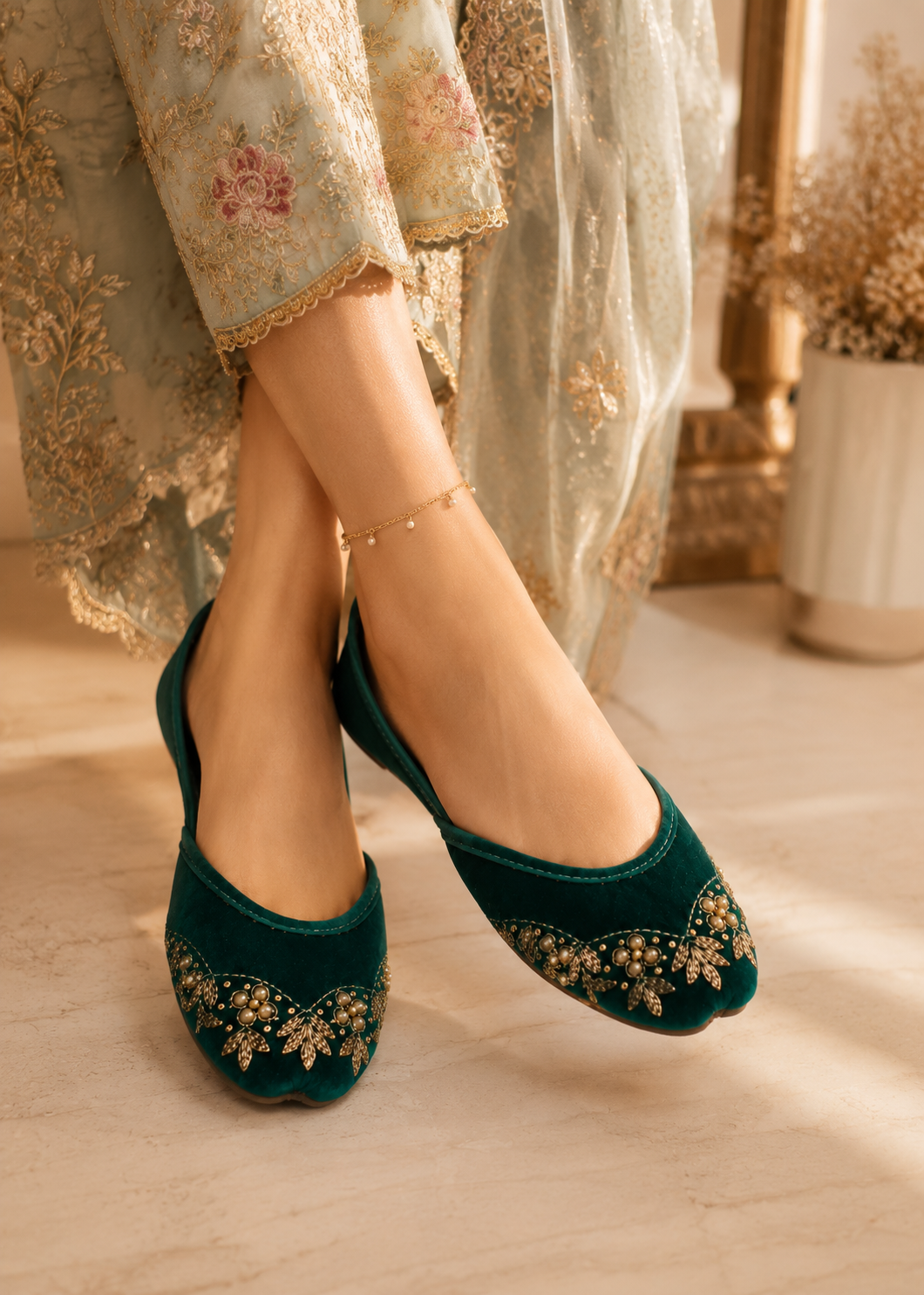 Khussa in Green by - High Quality Women Khussa YYV2055