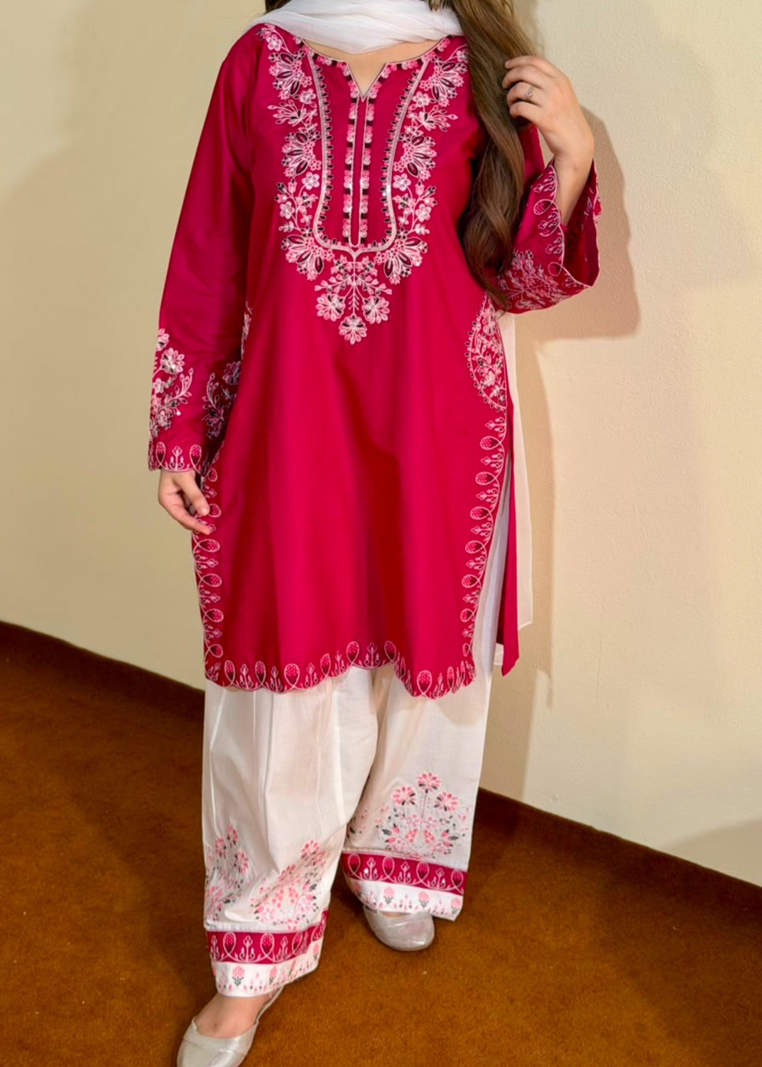 lawn Kurta Set in Vivid pink