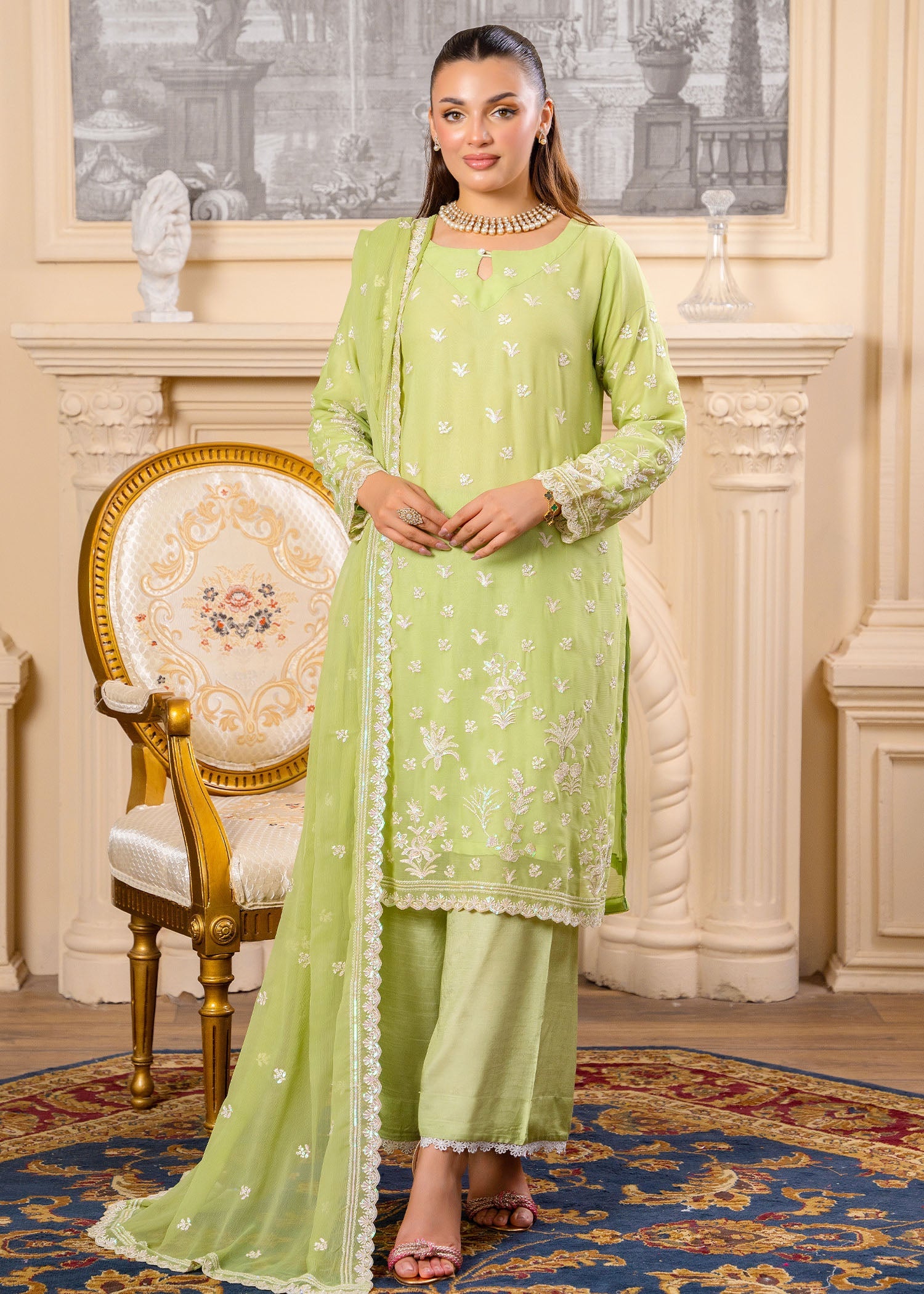 crinkle Kurta Set in Apple green