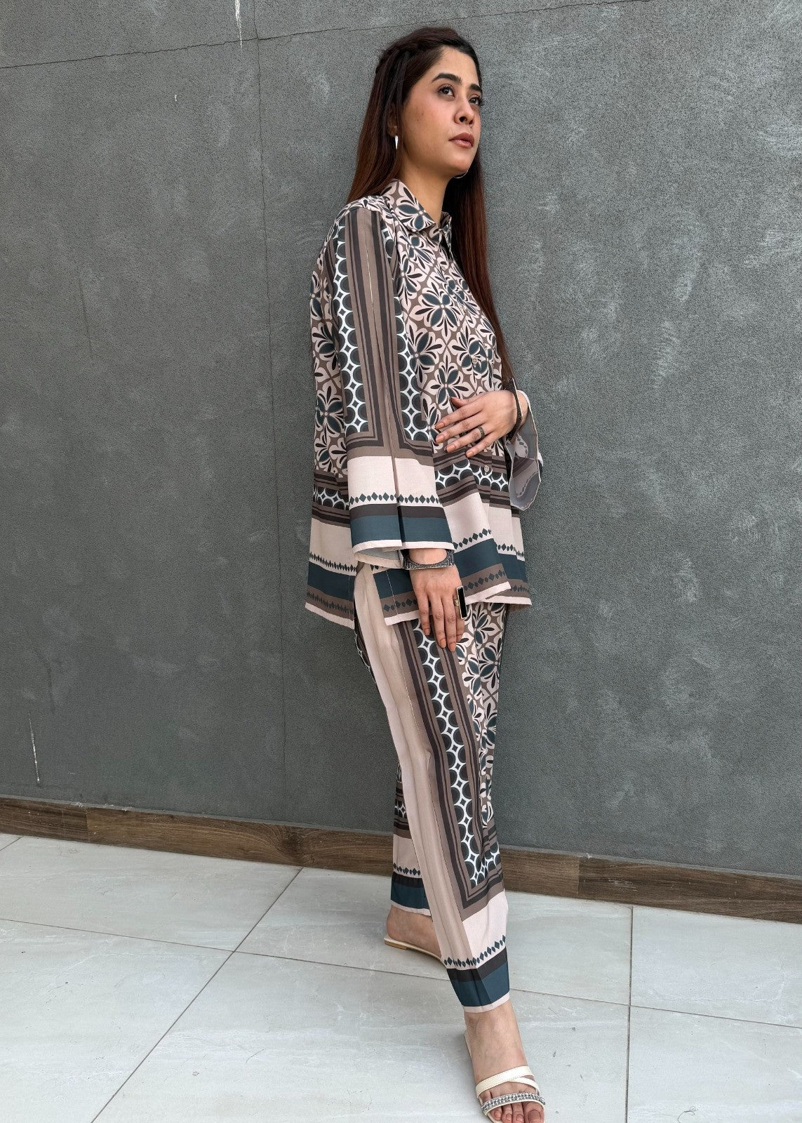arabic lawn Co ord Sets in Mocha brown
