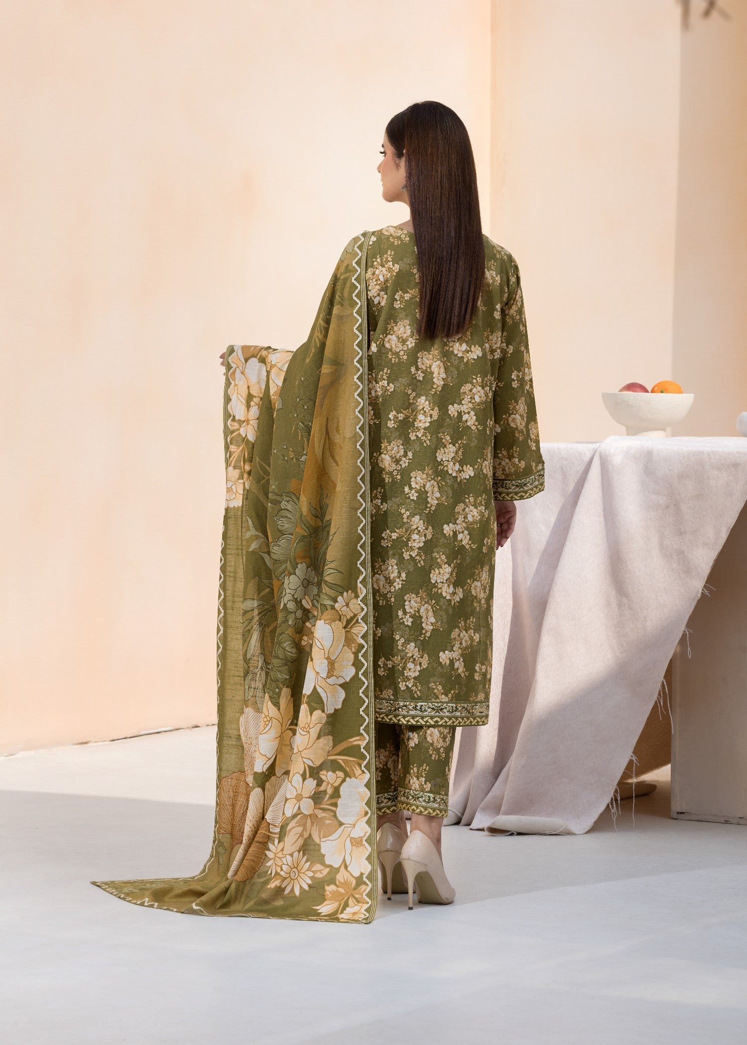 khaddar Kurta Set in Olive green