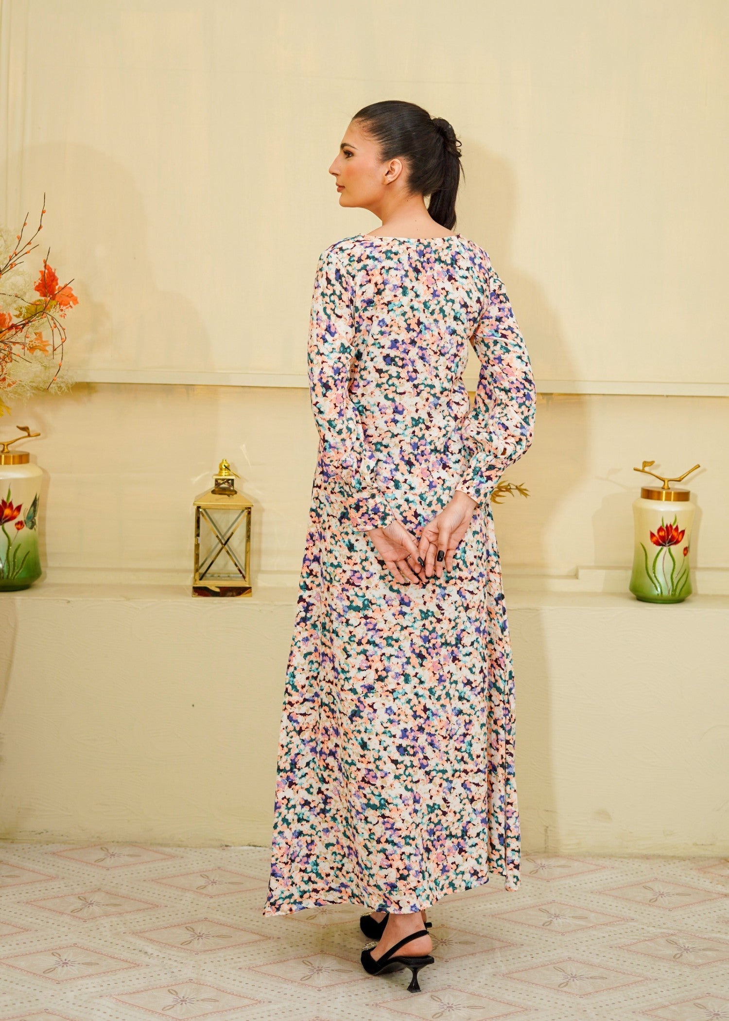 blended linen Maxi in Multi