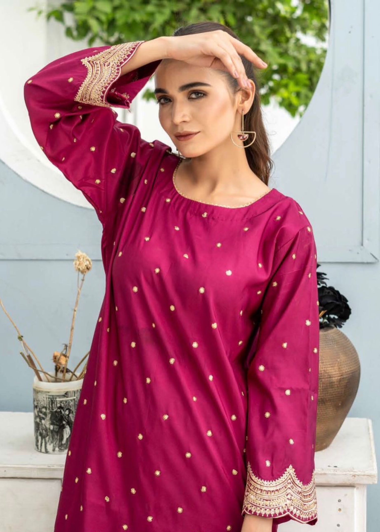 kattan silk Kurta Set in Ruby red