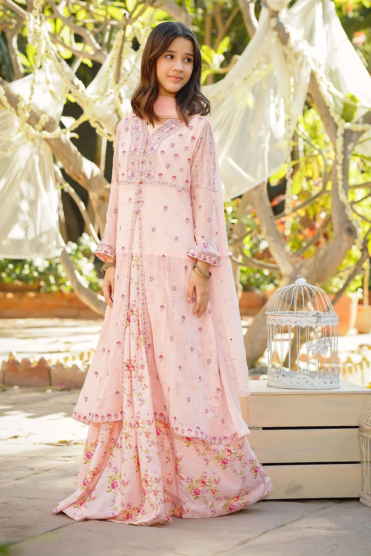 bemberg crinkle chiffon Gown in Pink