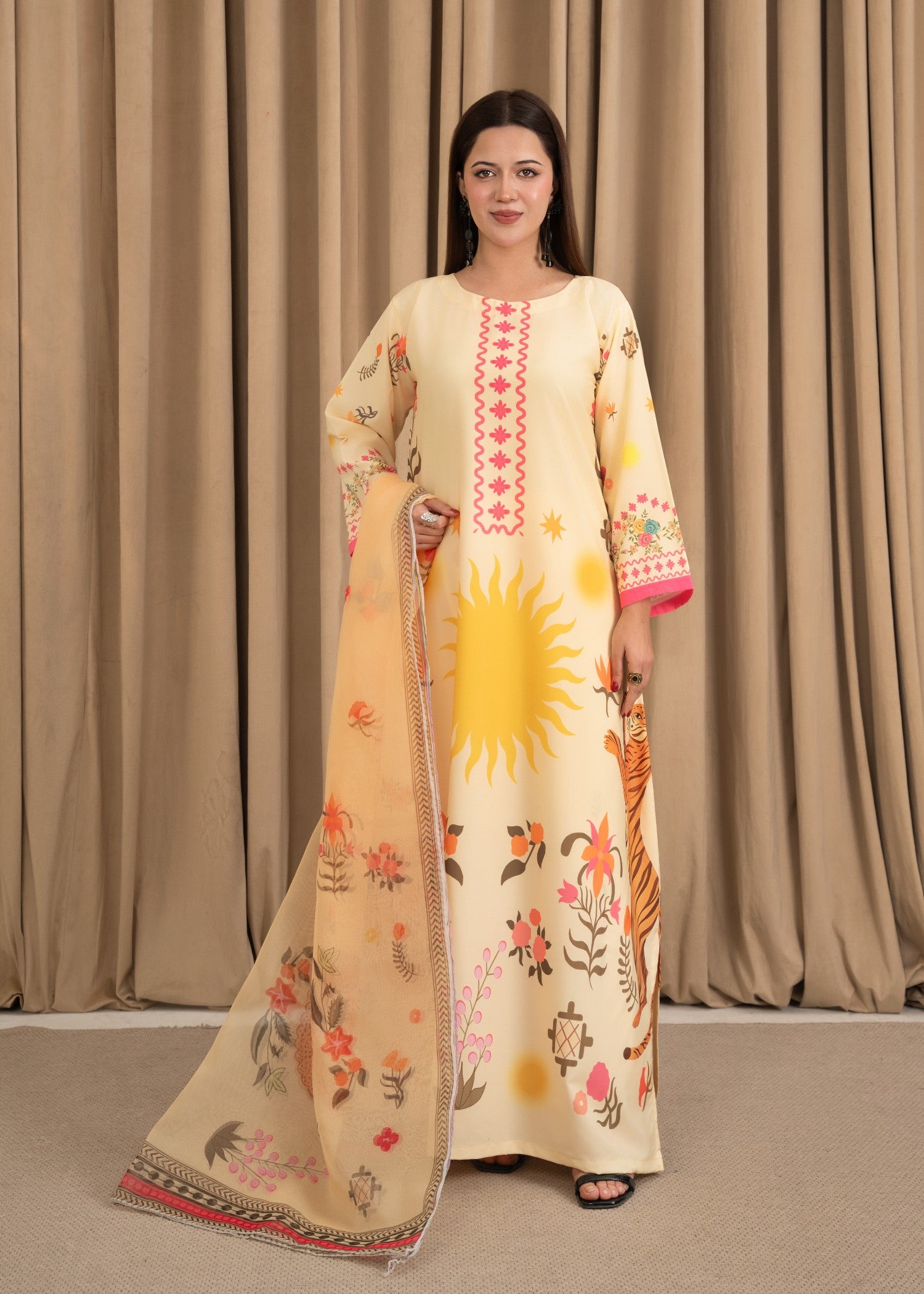 silk crepe Kurta Set in Cream