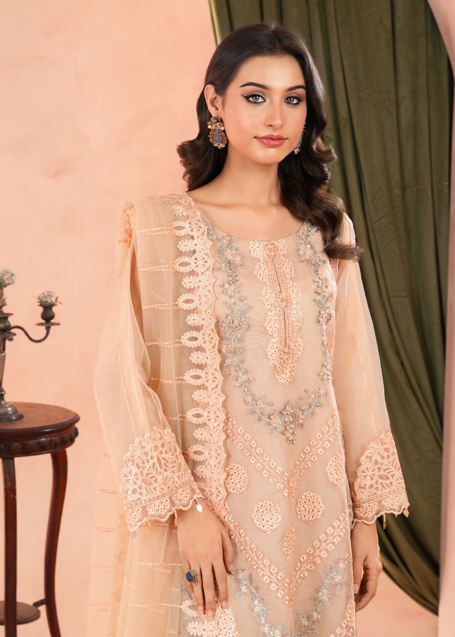 organza Kurta Set in Peach orange