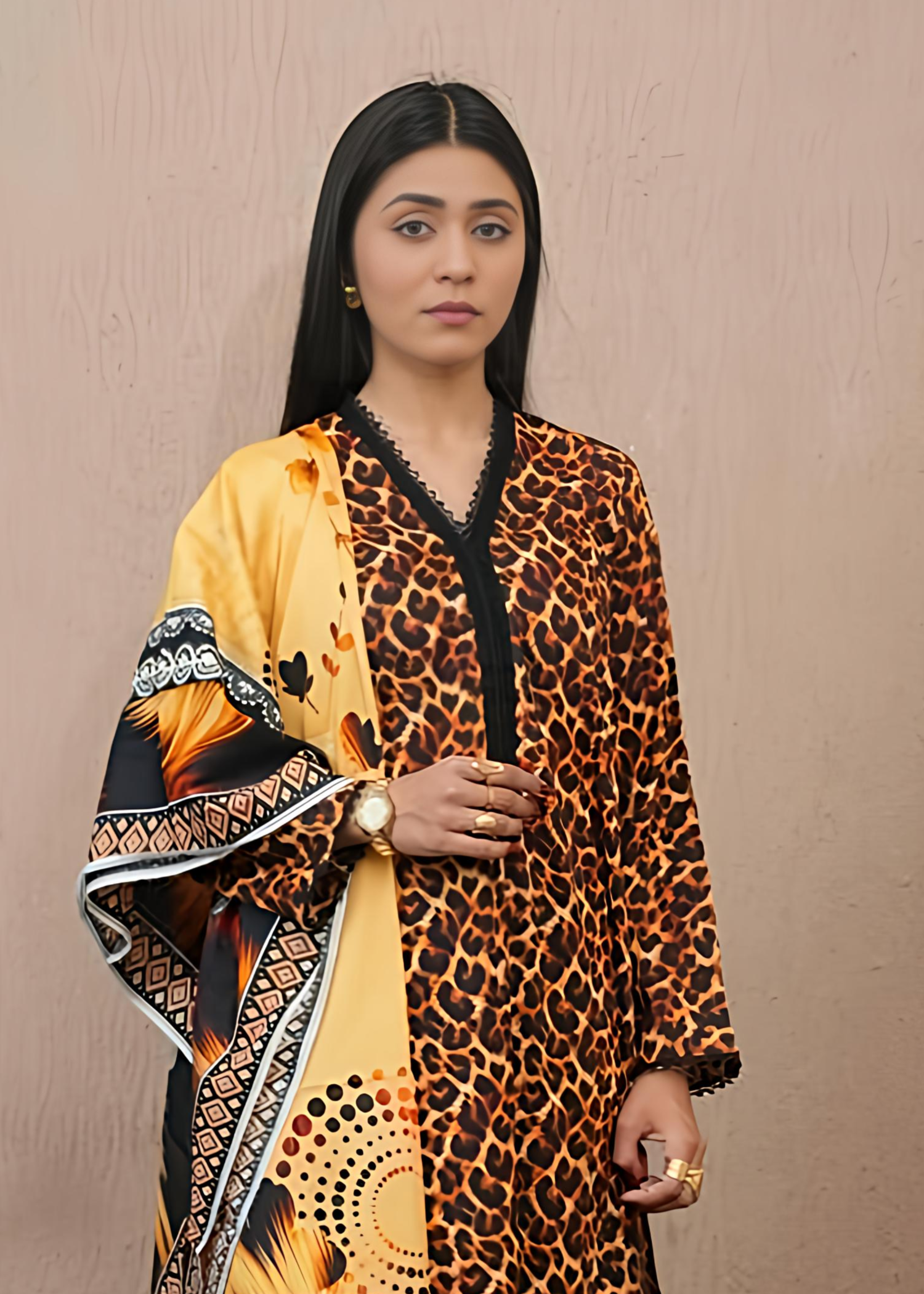 lawn Kurta Set in Black, brown