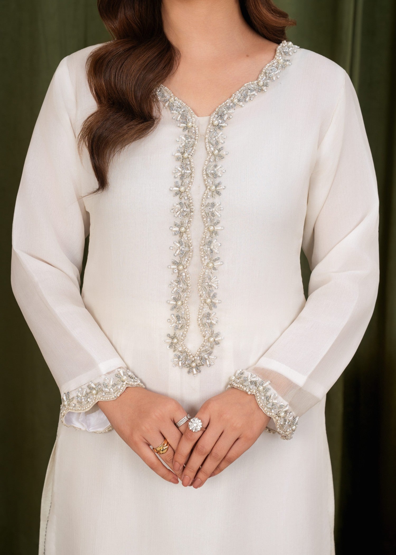 pk crinkle chiffon Kurta Set in Milk
