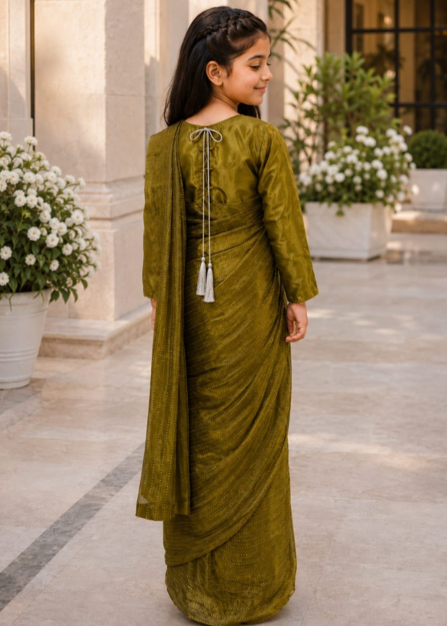 silk Saree in Olive green