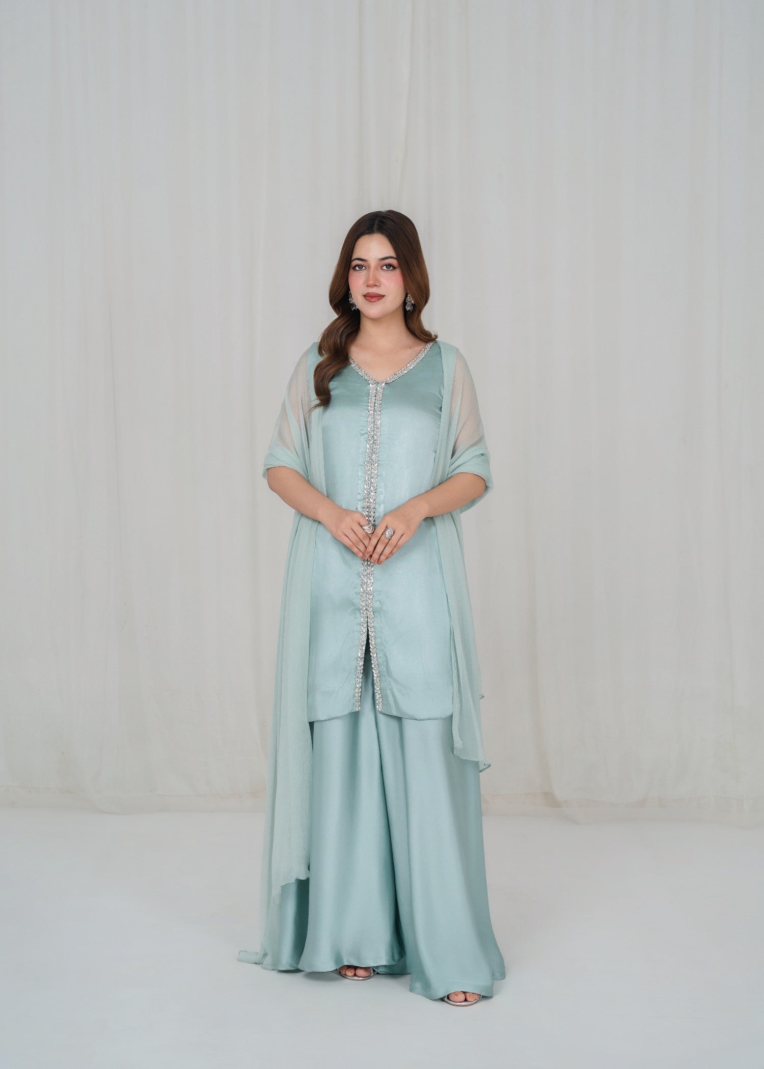 poly silk Sharara in Cloud blue