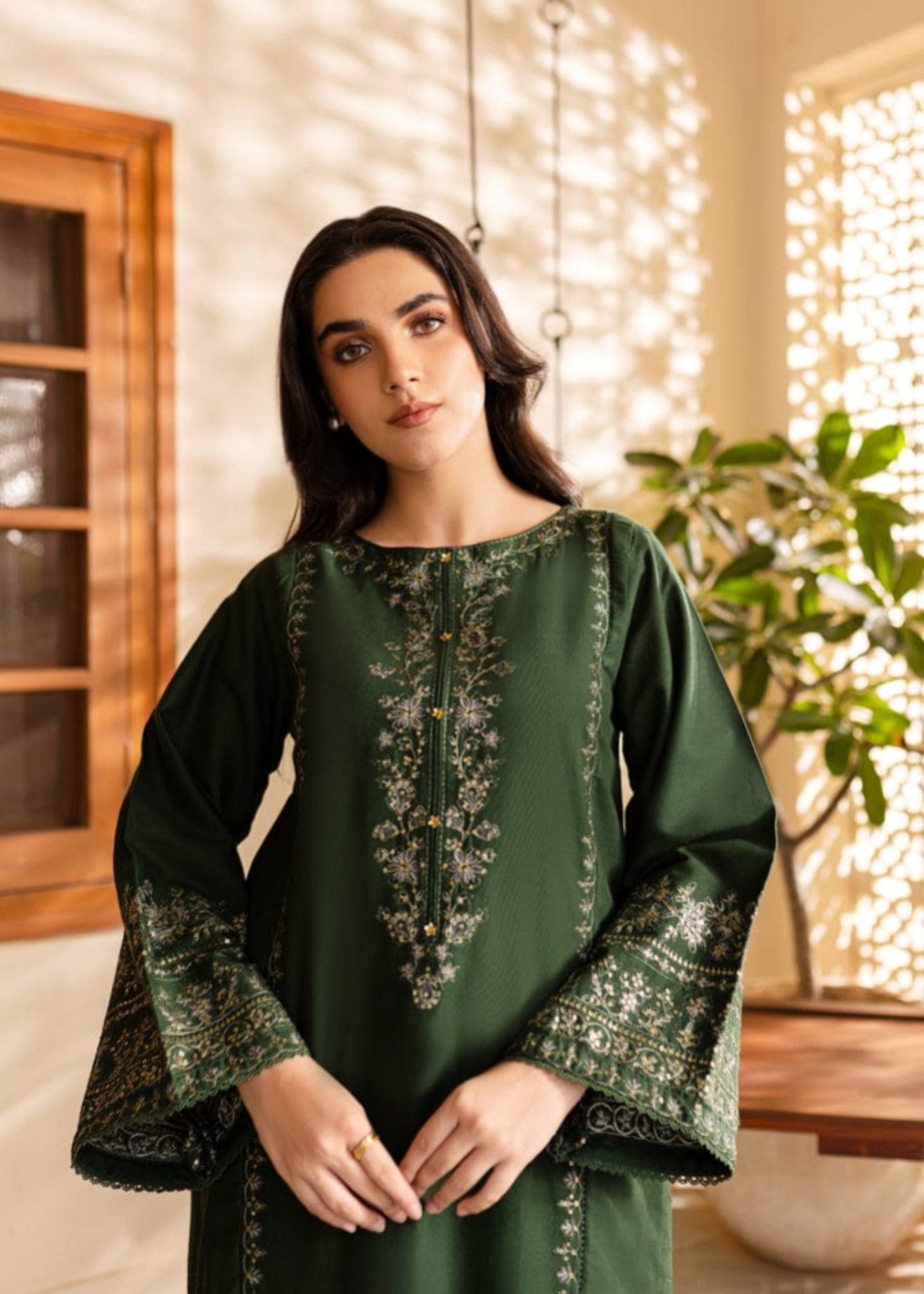 linen Kurta Set in Green