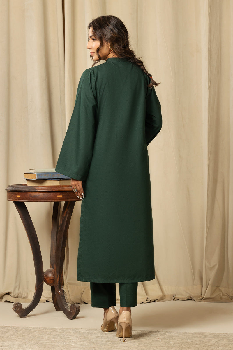 twill cambric Kurta Set in Dark green