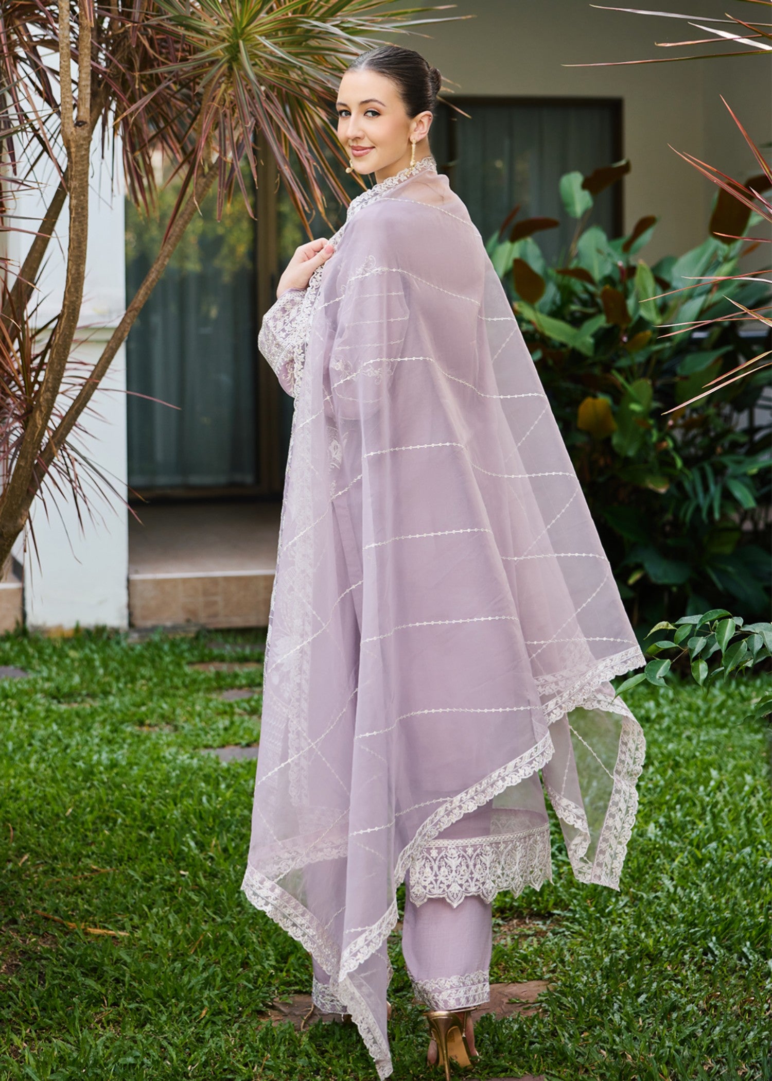 chiffon Kurta Set in Purple ash