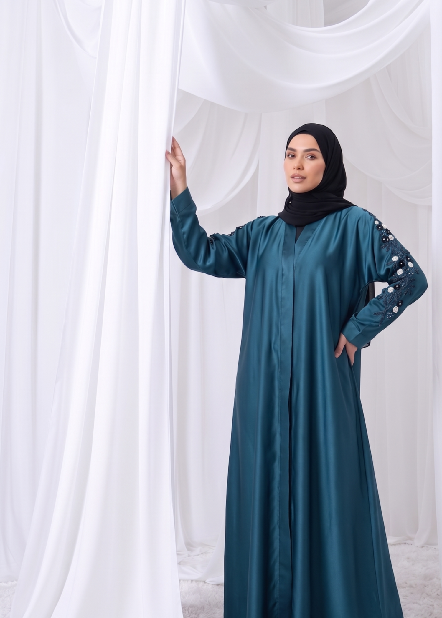 nidha Abaya in Steel teal