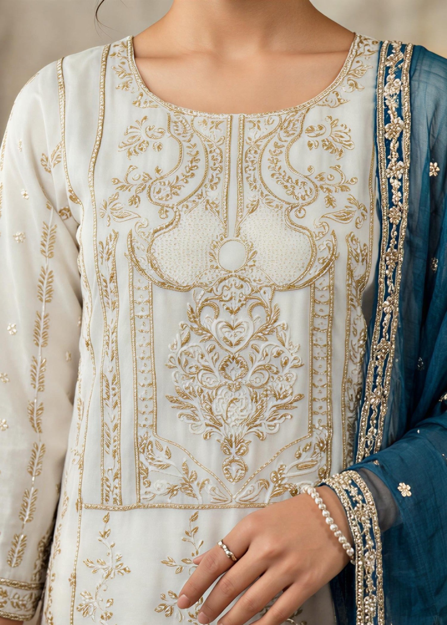 chiffon Kurta Set in White
