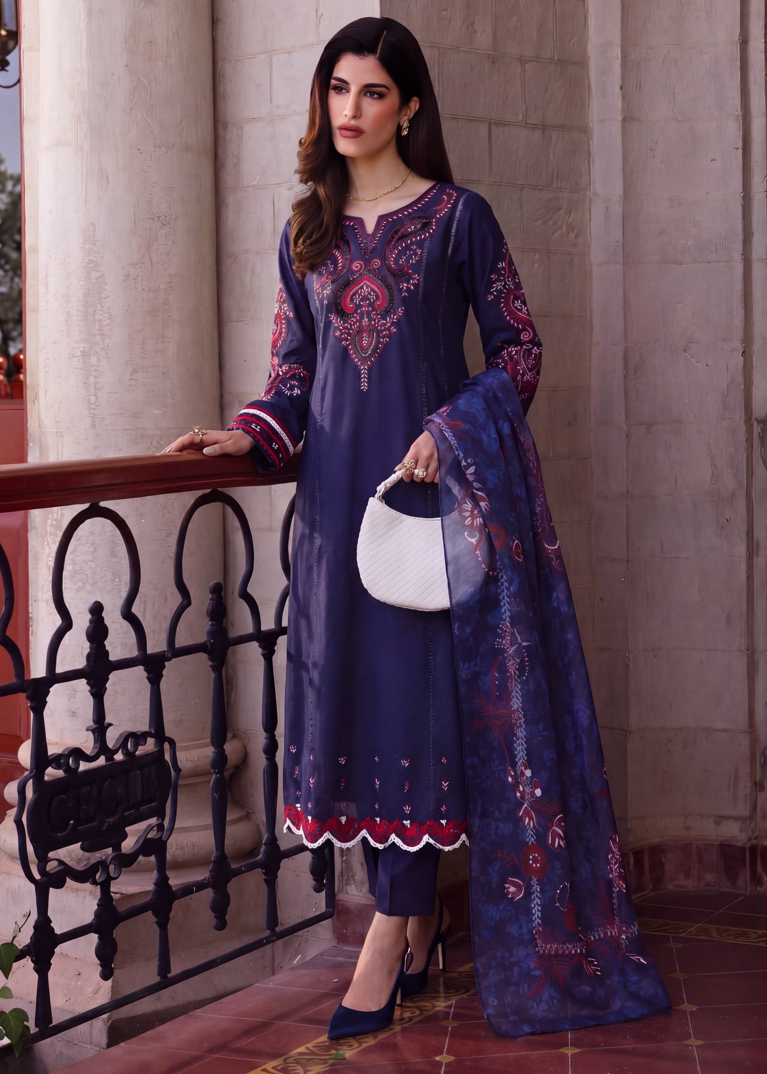lawn Pishwas in Navy blue