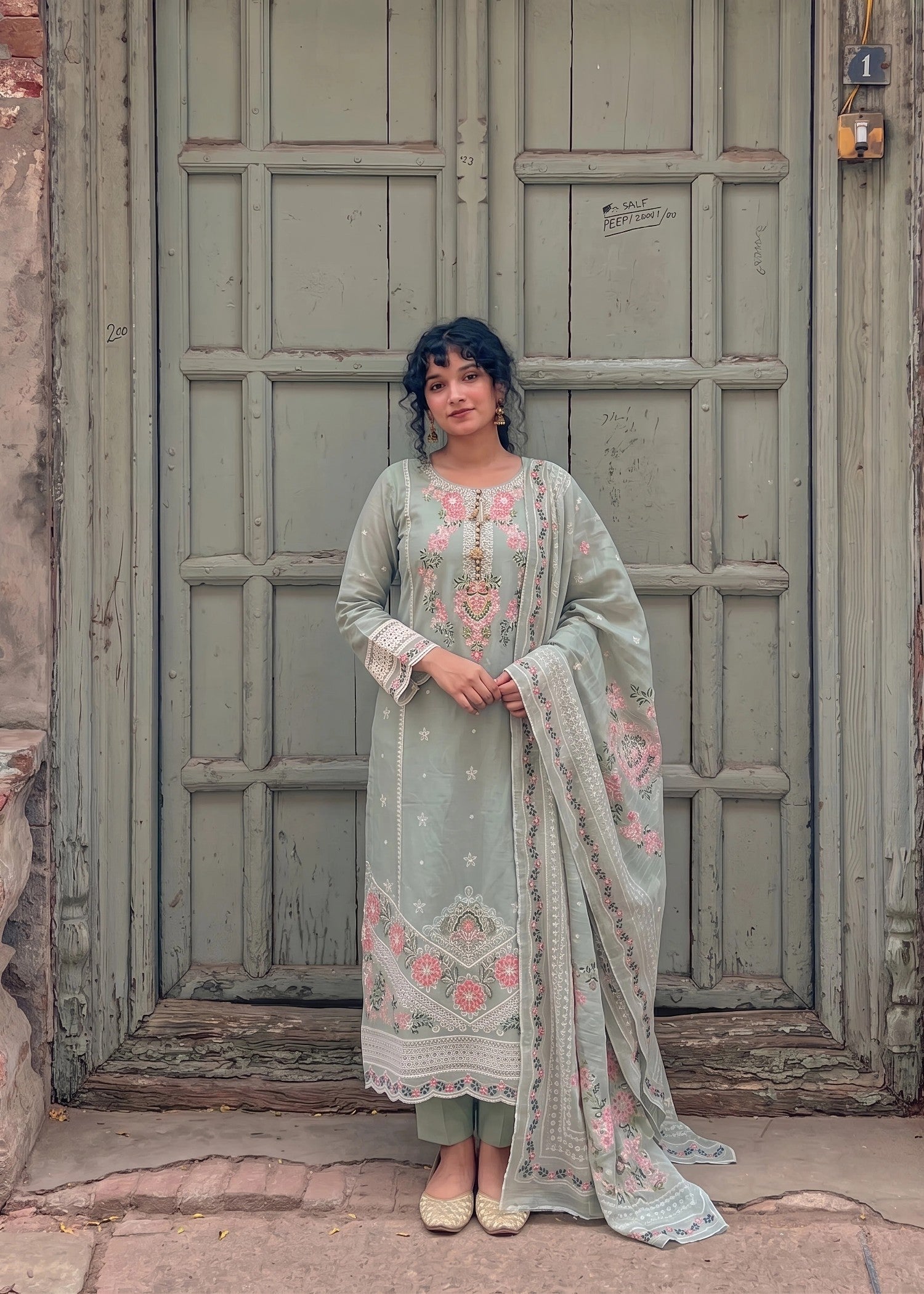 cotton linen Kurta Set in Ash grey