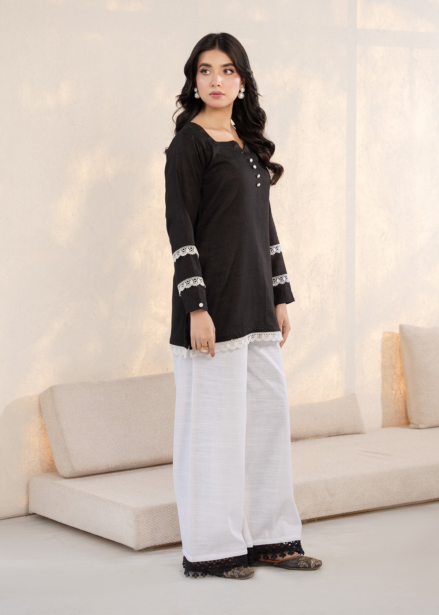 wool viscose Kurta Set in Black