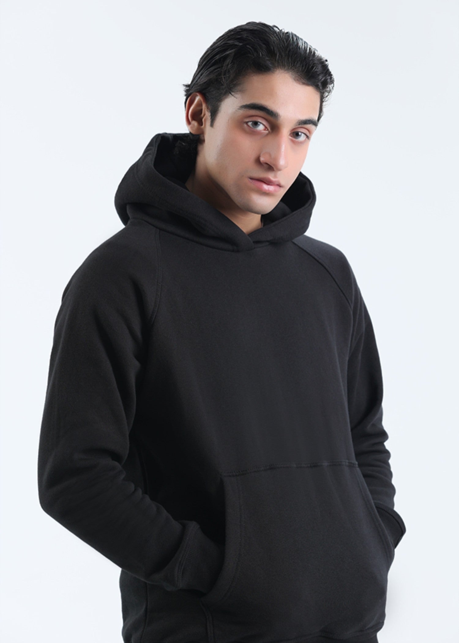 cotton linen Hoodie in Black