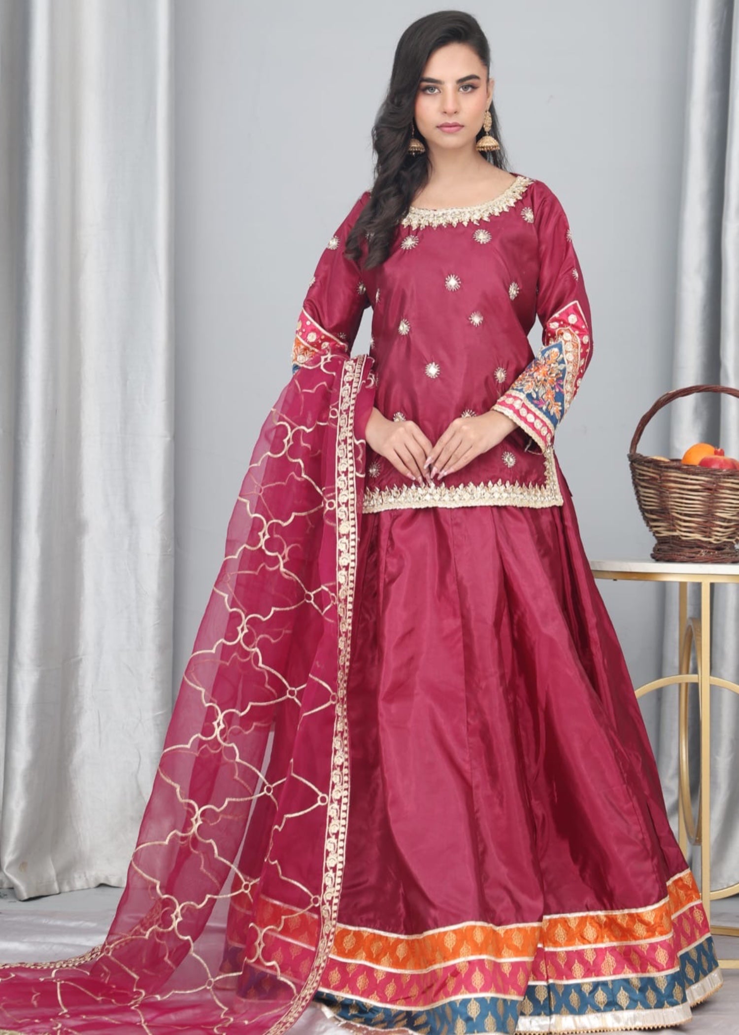 silk Lehenga in Amaranth