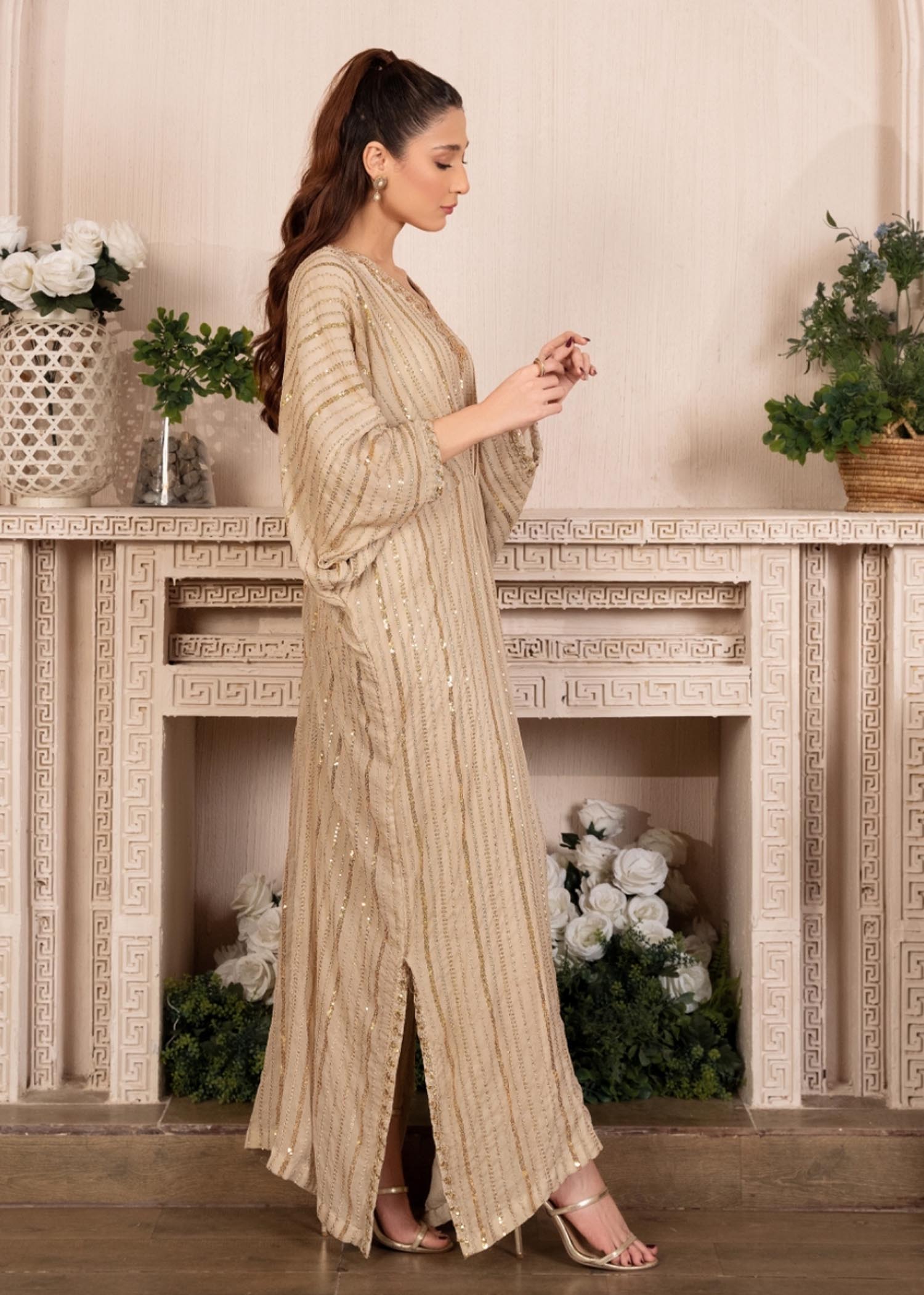 chiffon Kaftan in Beige